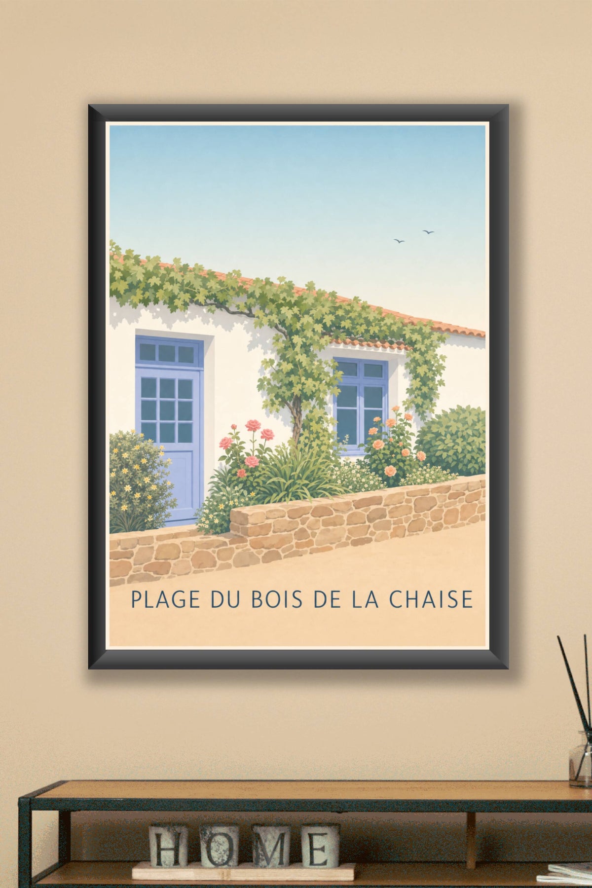 Affiche Plage du Bois de la Chaise, poster maison fleurie