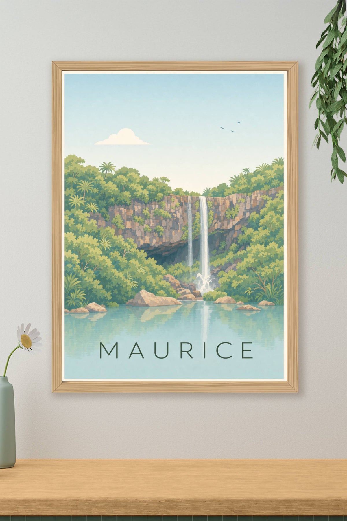 Affiche Maurice, poster cascade tropicale