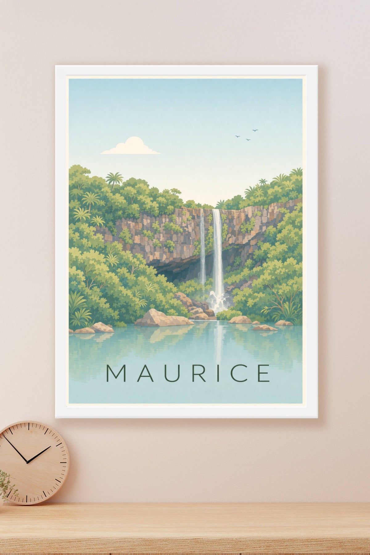 Affiche Maurice, poster cascade tropicale