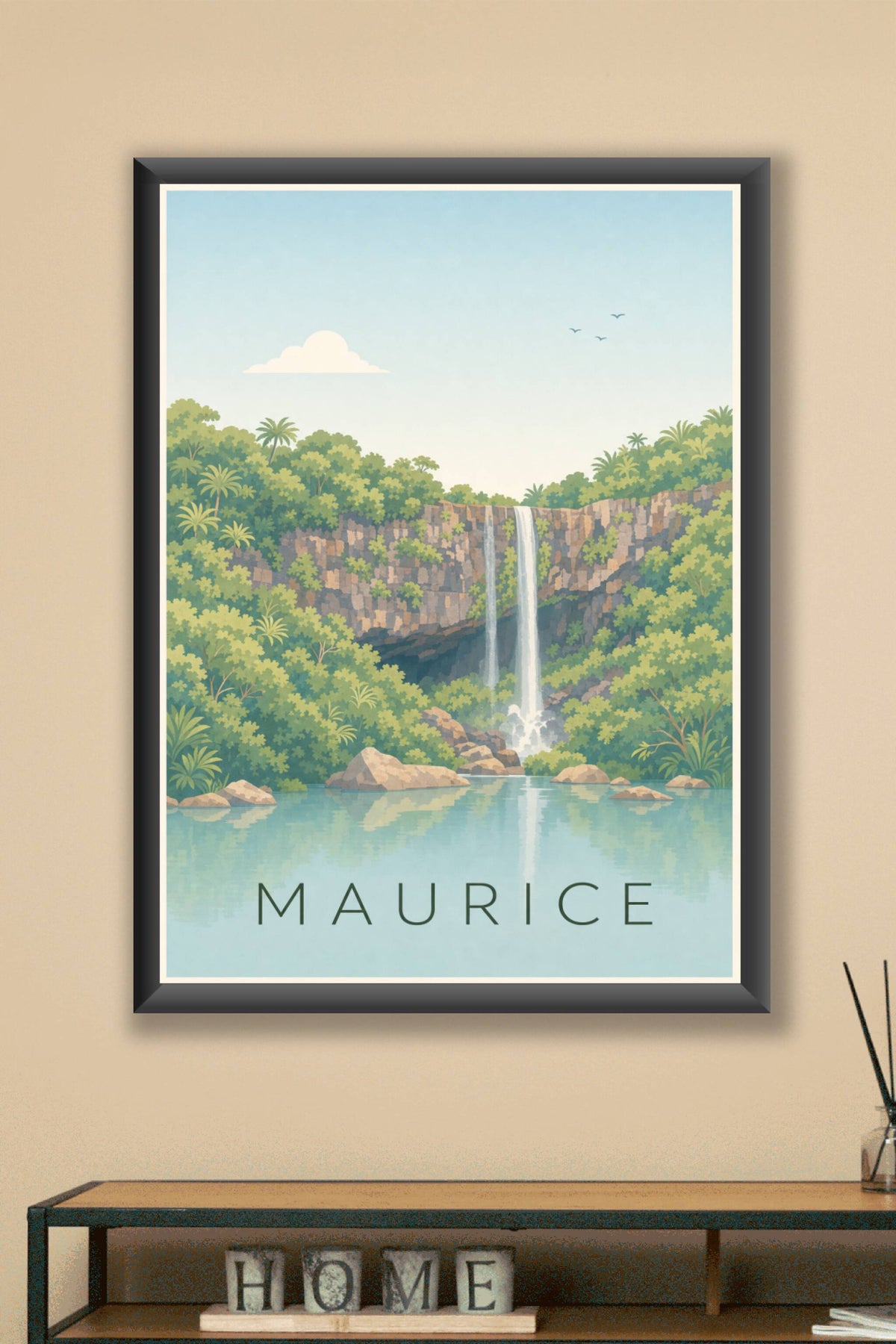 Affiche Maurice, poster cascade tropicale