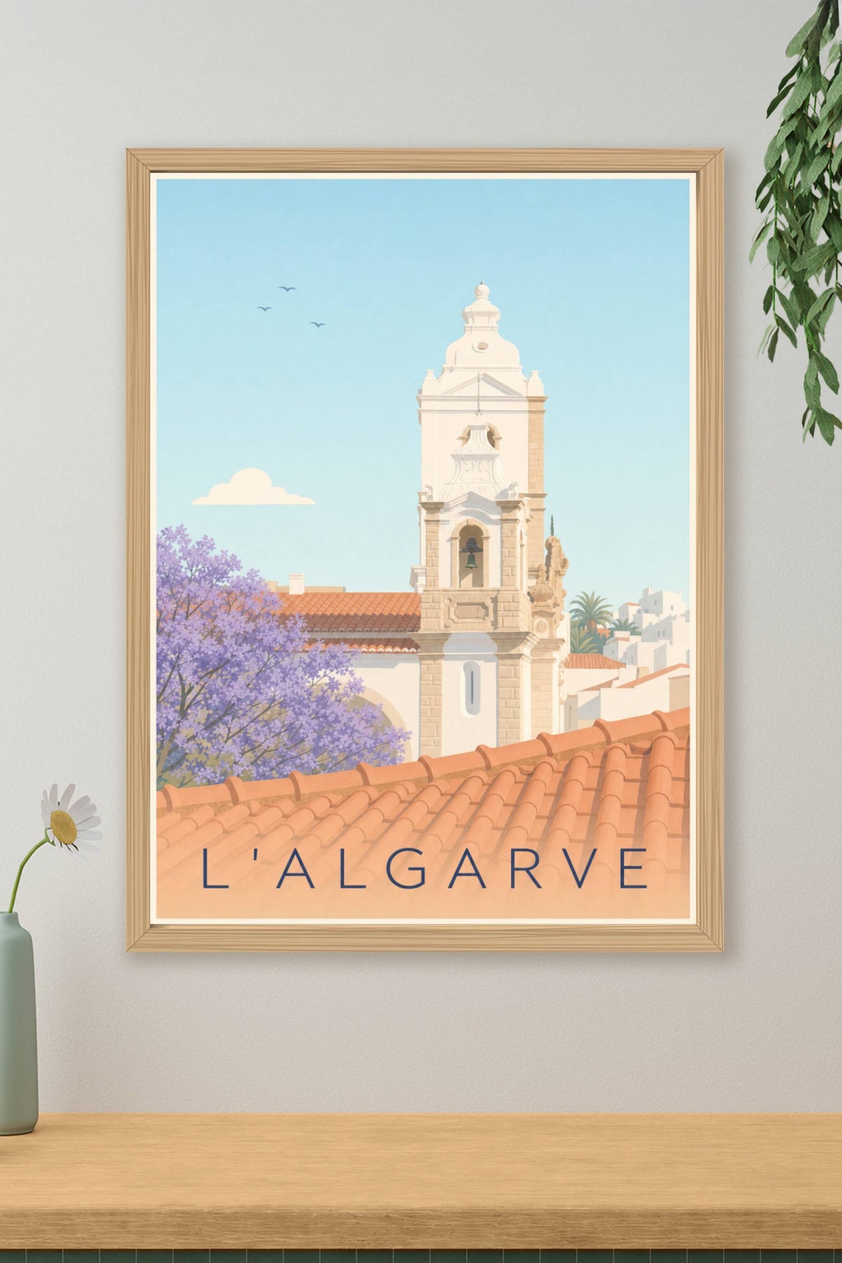 Poster de l'Algarve, affiche clocher blanc