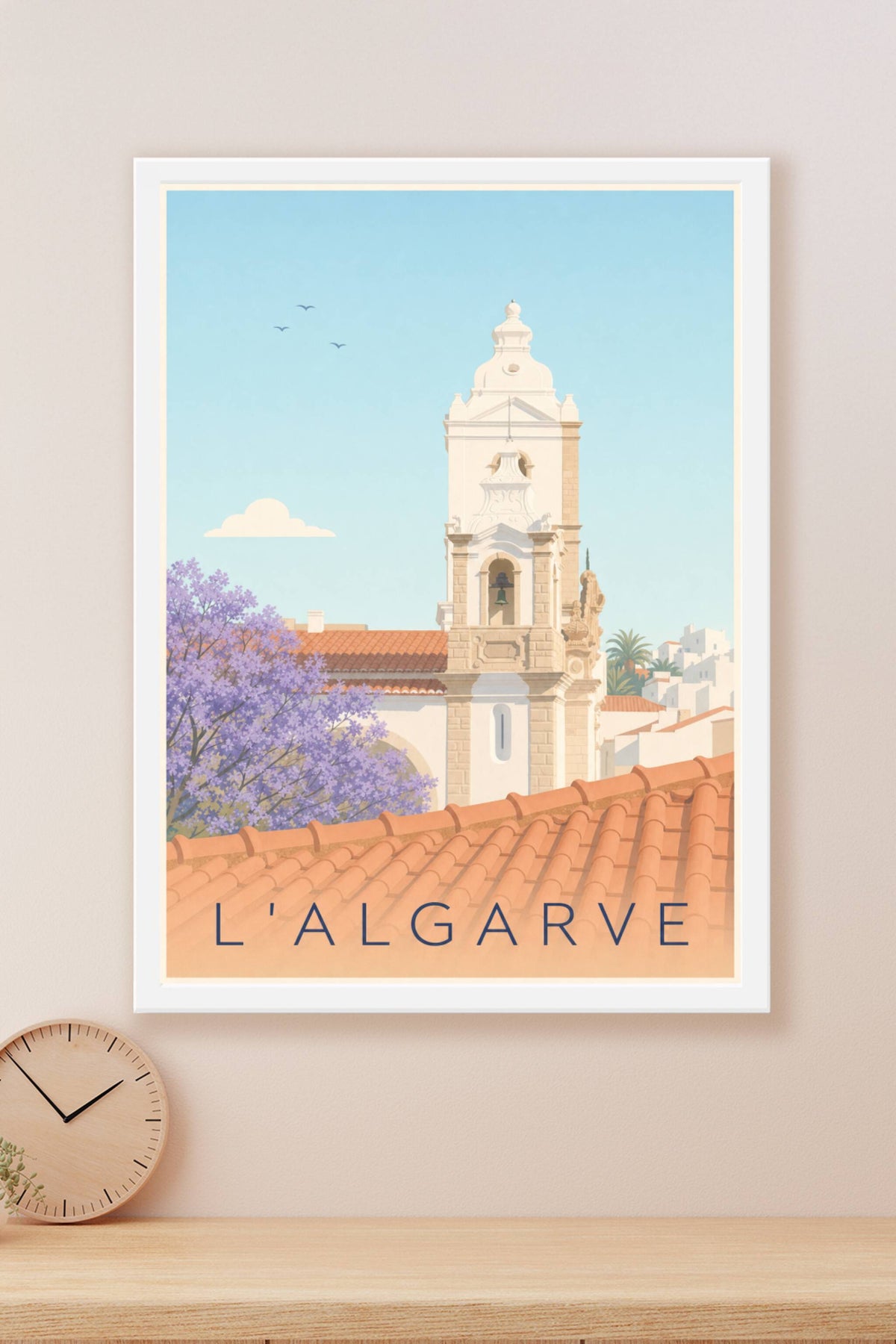 Poster de l'Algarve, affiche clocher blanc
