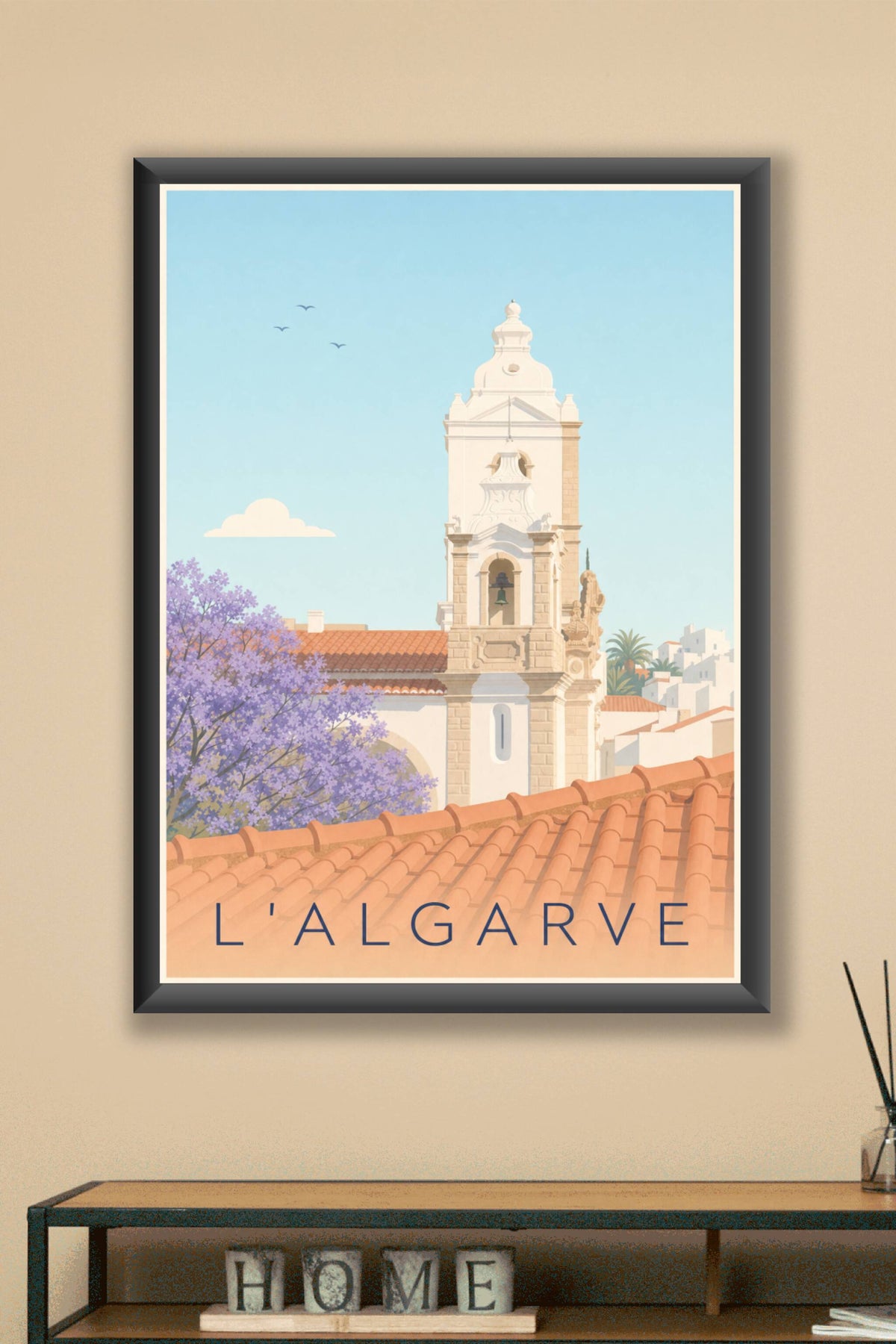 Poster de l'Algarve, affiche clocher blanc