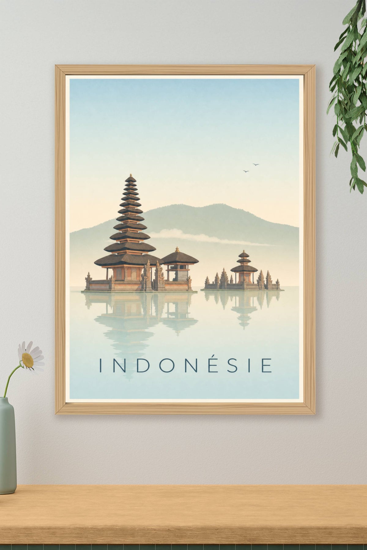 Affiche d'Indonésie, poster maisons sur pilotis