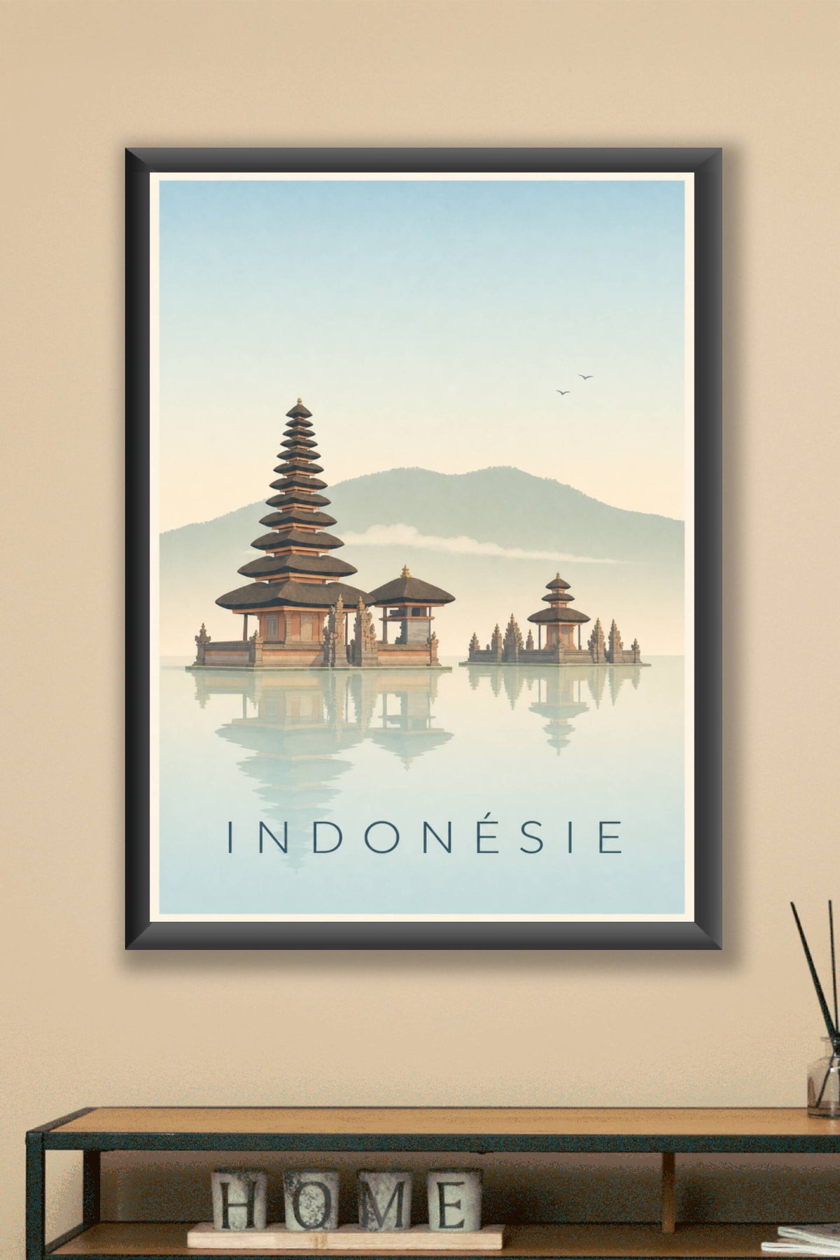 Affiche d'Indonésie, poster maisons sur pilotis