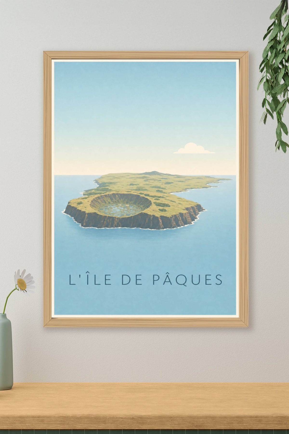 Affiche de l'Île de Pâques, poster volcan Rano Kau