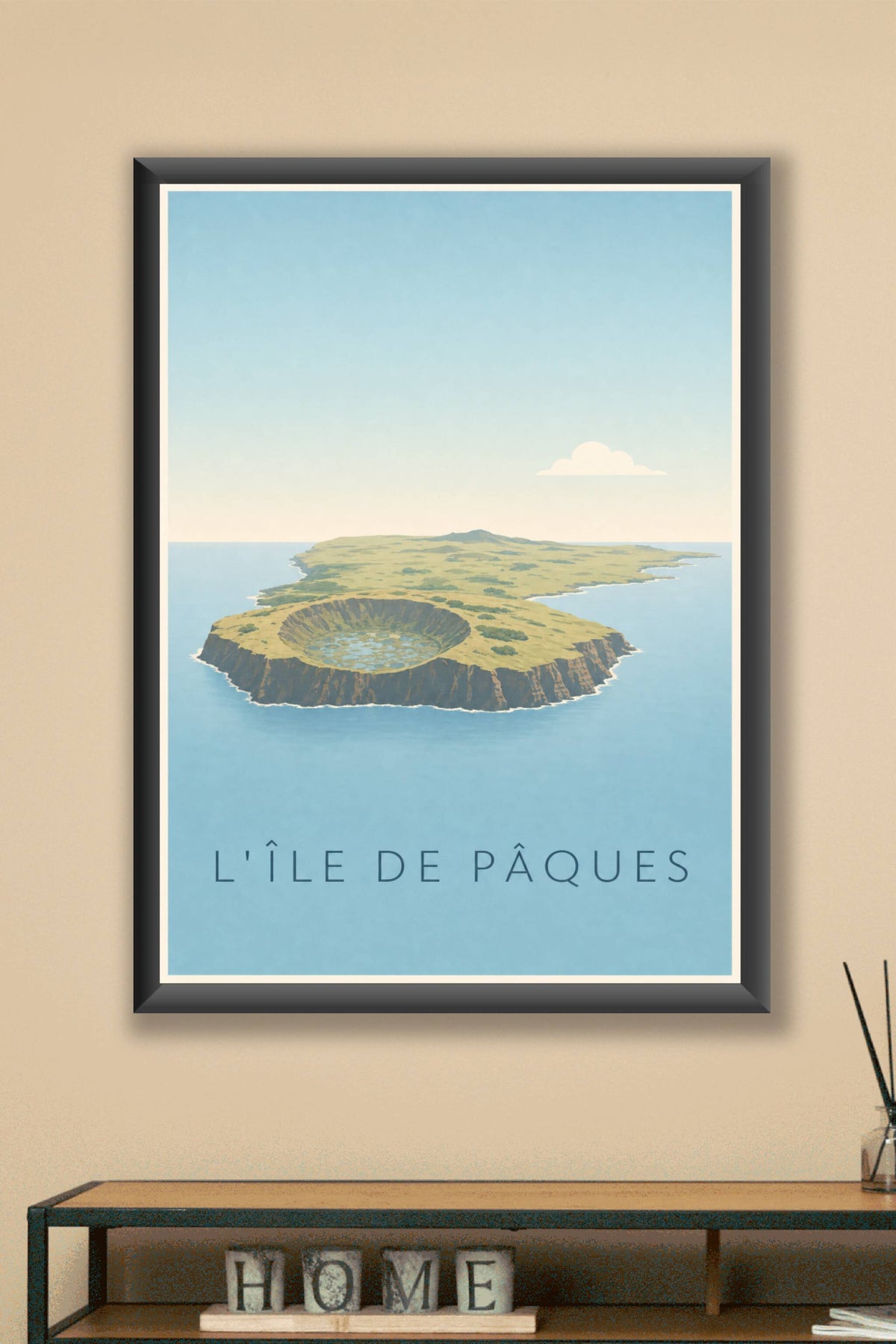 Affiche de l'Île de Pâques, poster volcan Rano Kau