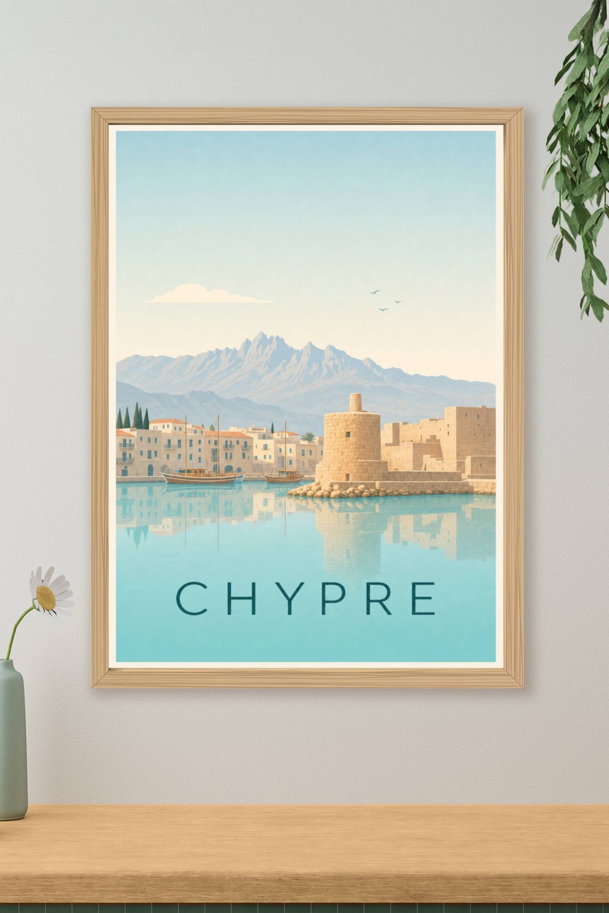 Affiche de Chypre, poster côte et palmiers