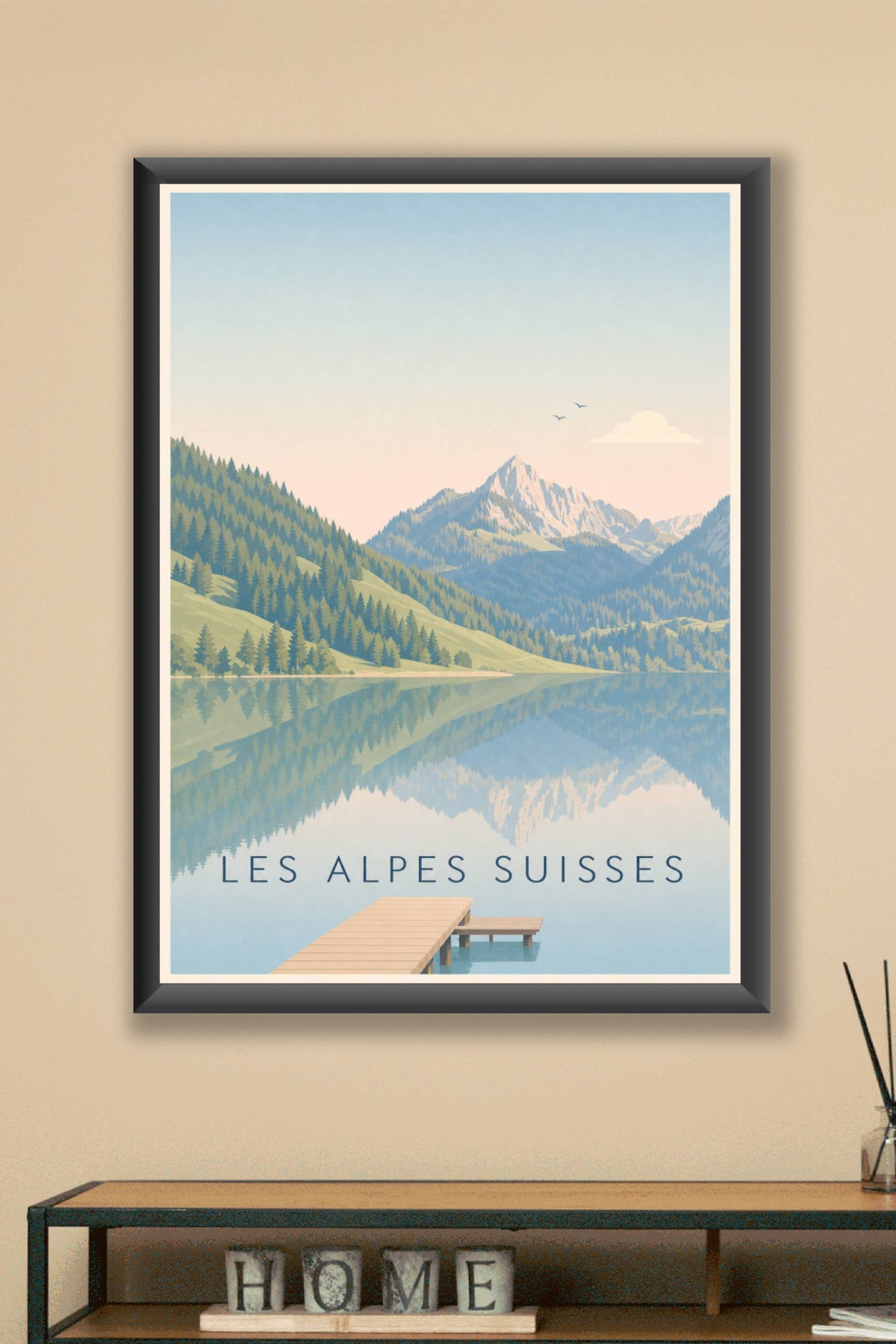 Affiche des Alpes Suisses, poster lac et montagne