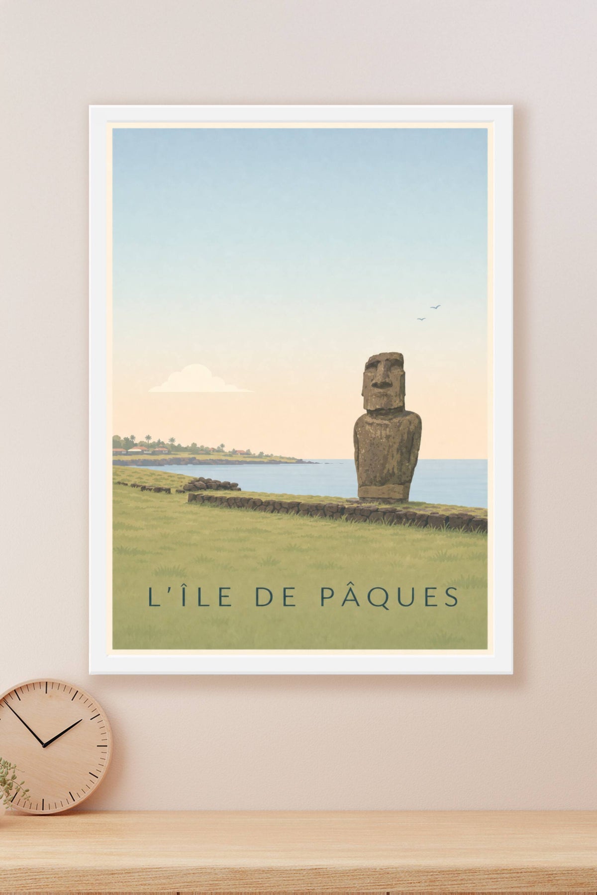 Affiche de l'Île de Pâques, poster Moaï et océan