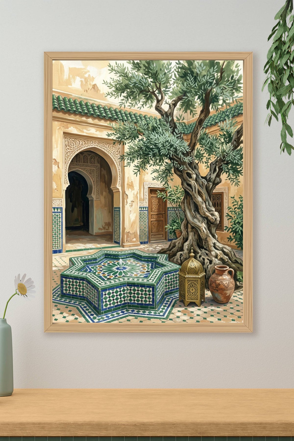 Poster Riad marocain, affiche fontaine en zellige