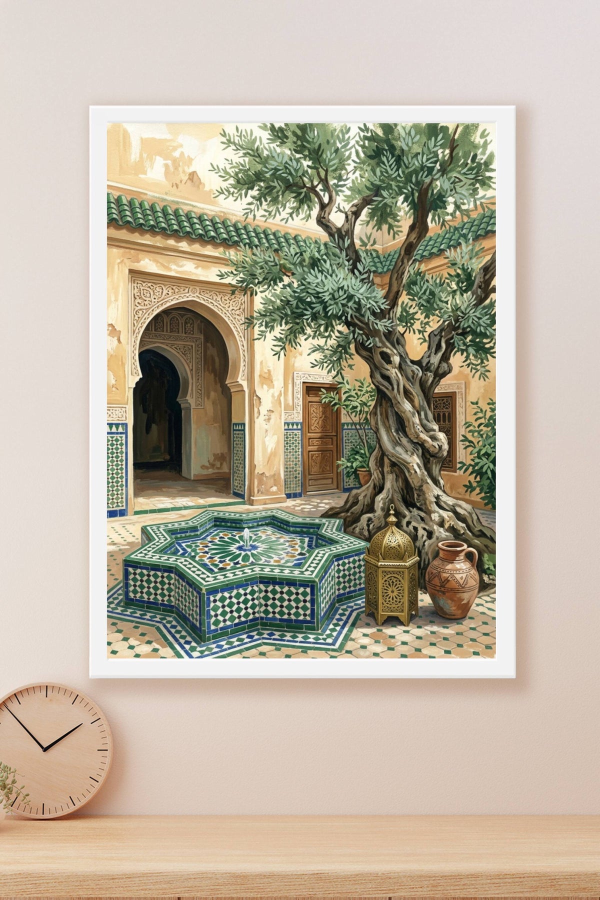 Poster Riad marocain, affiche fontaine en zellige