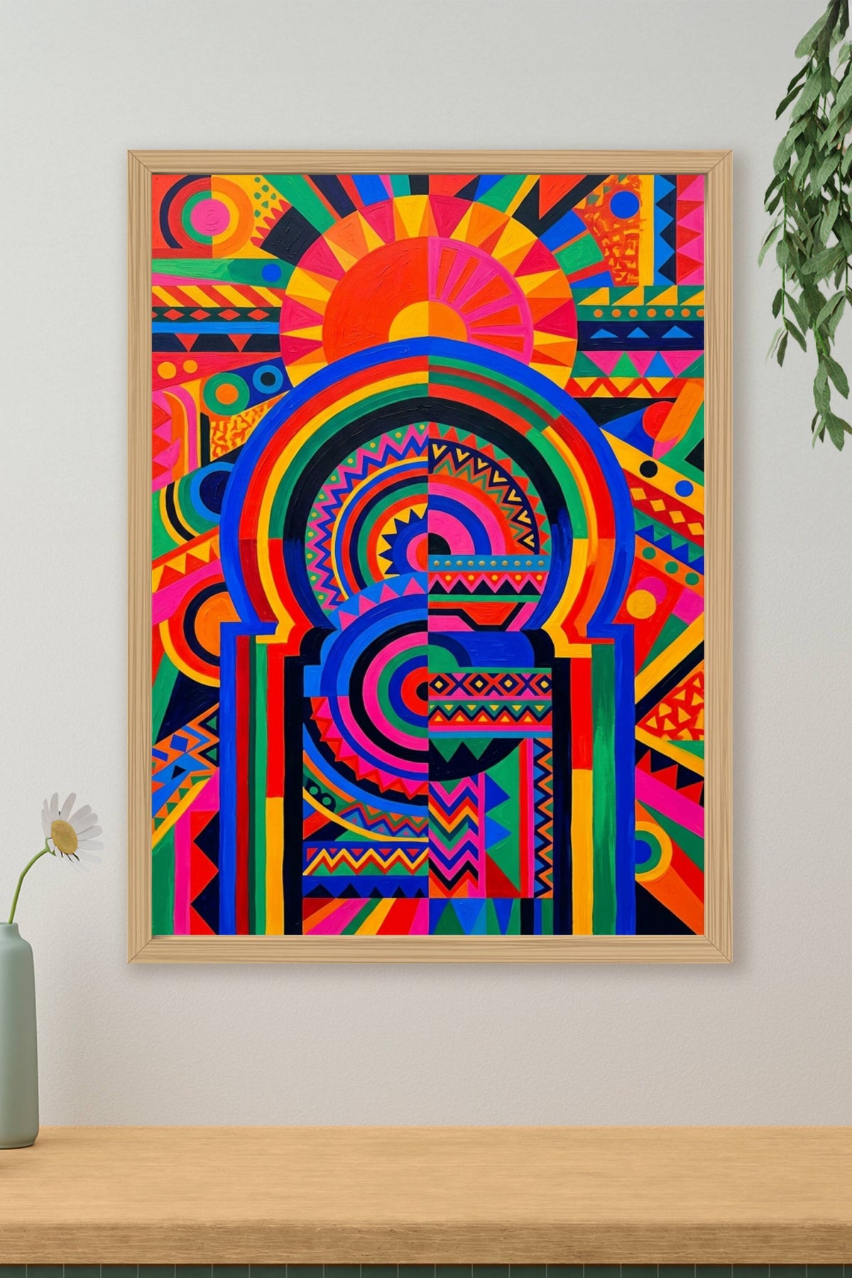 Poster d'Art Marocain, motifs géométriques colorés