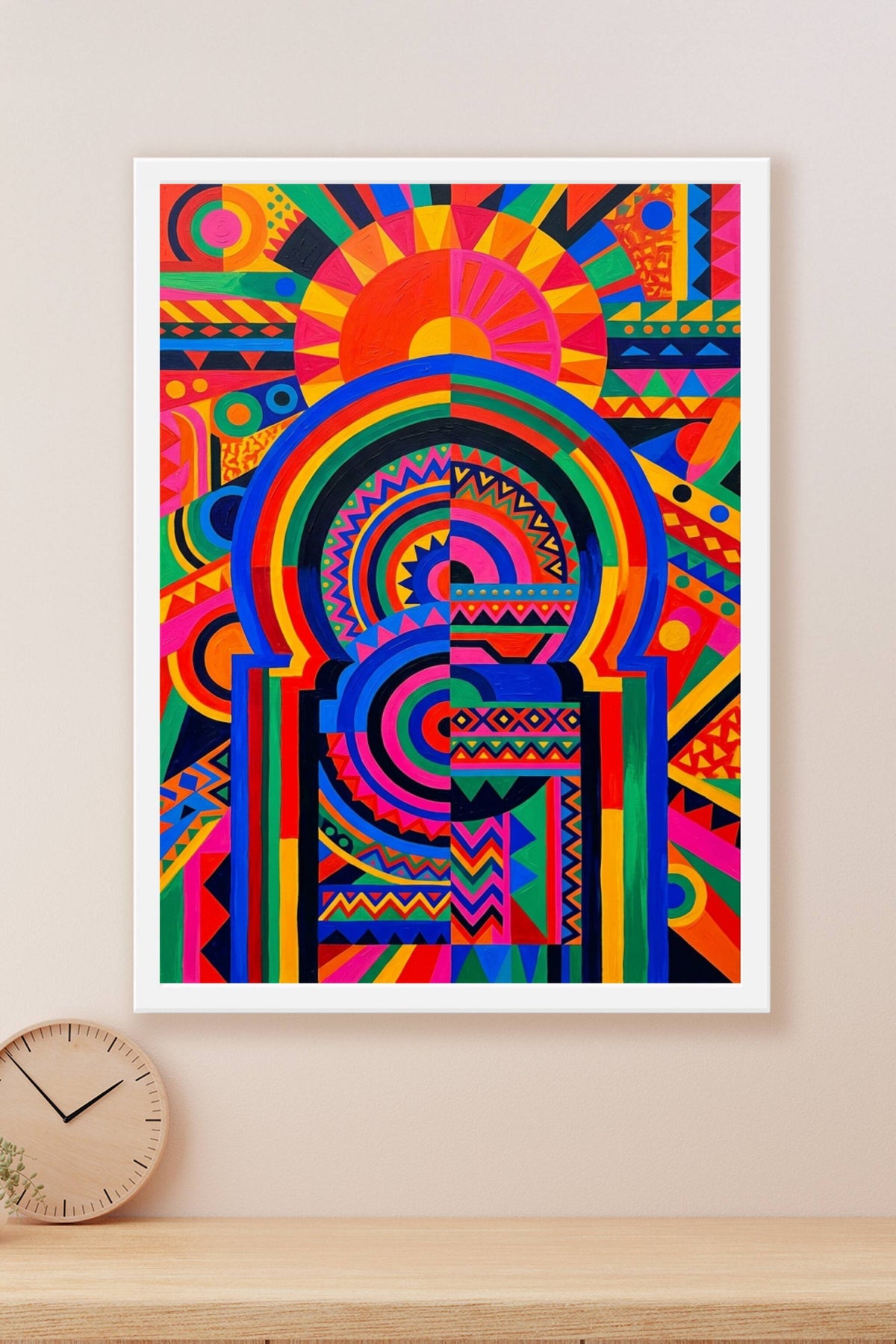Poster d'Art Marocain, motifs géométriques colorés
