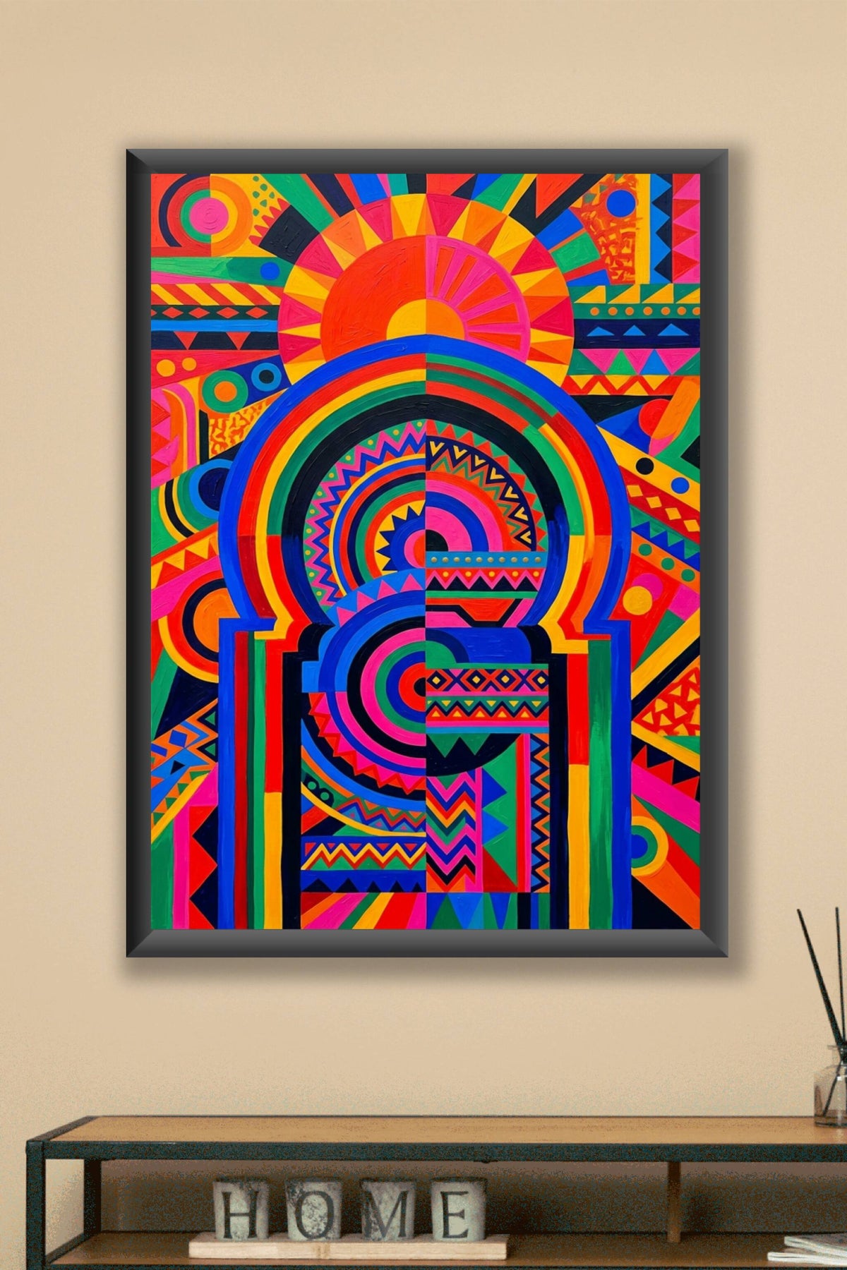 Poster d'Art Marocain, motifs géométriques colorés