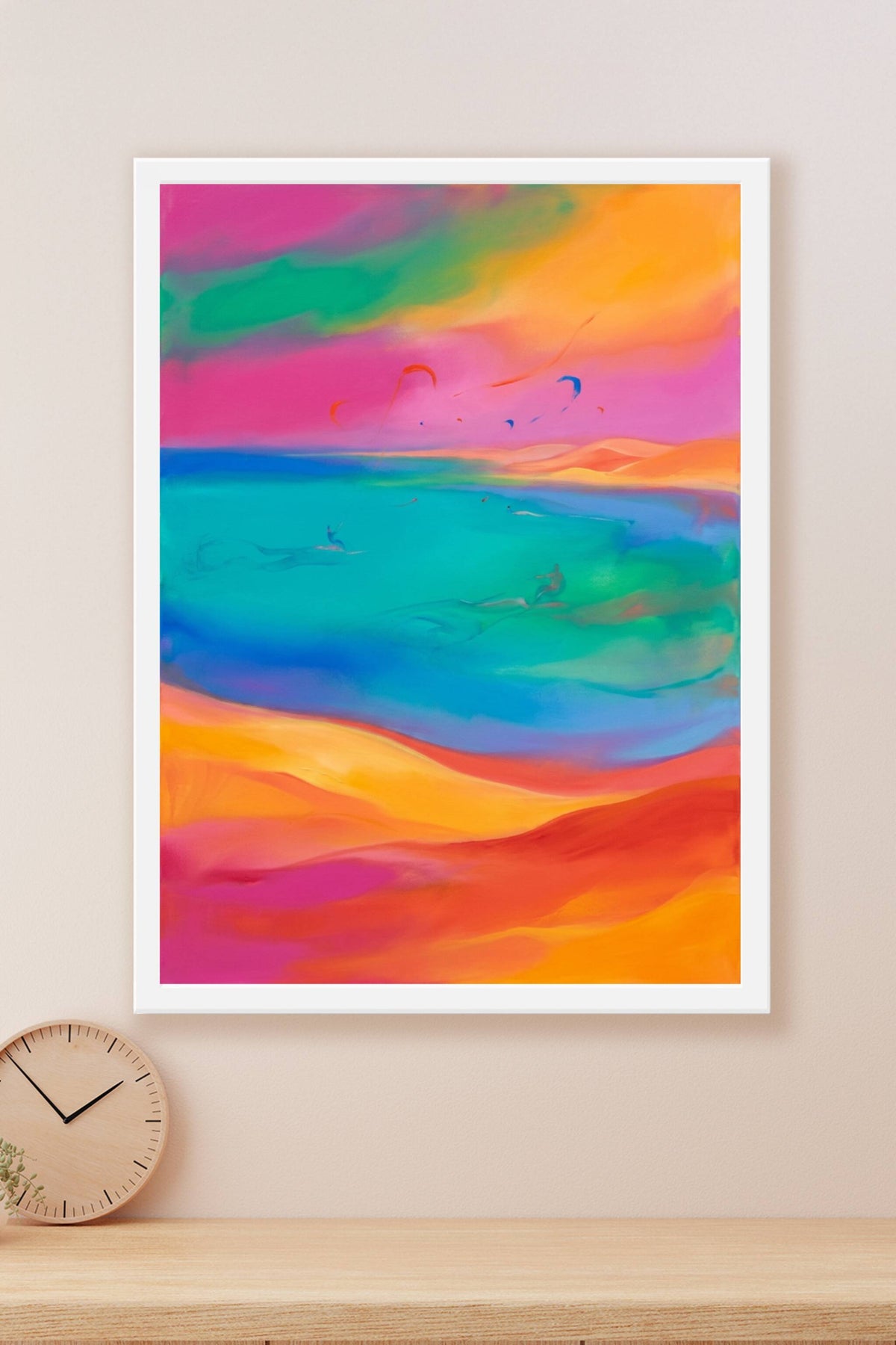 Affiche de Dakhla au Maroc, poster kitesurf et dunes