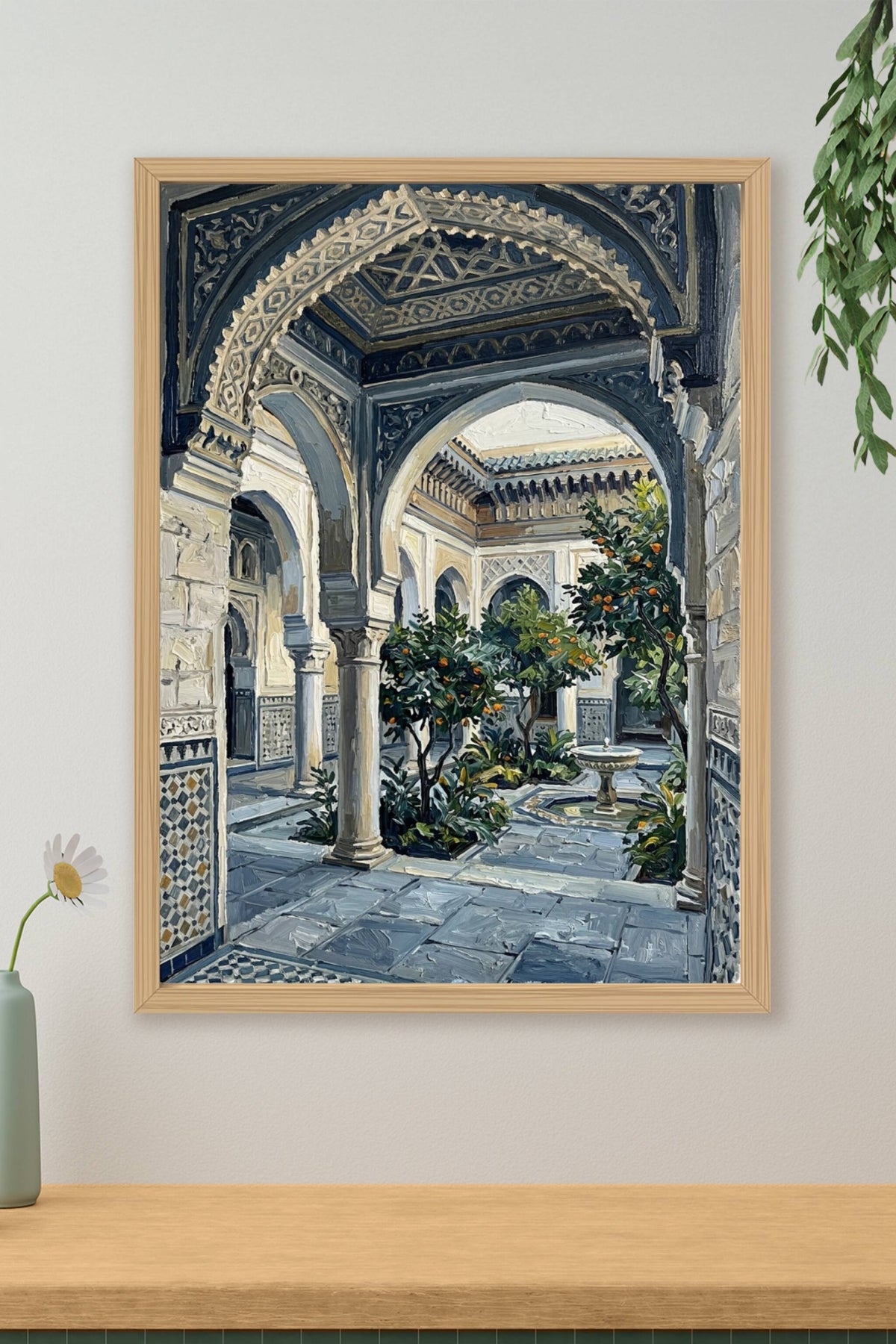 Poster Riad marocain, orangers et fontaine