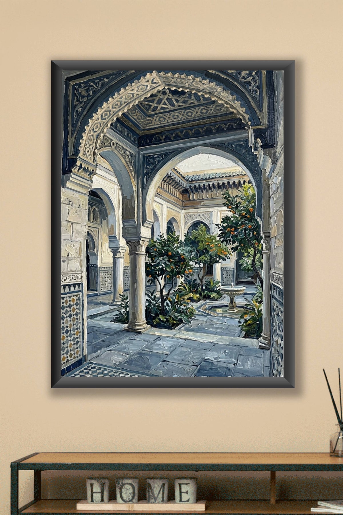 Poster Riad marocain, orangers et fontaine