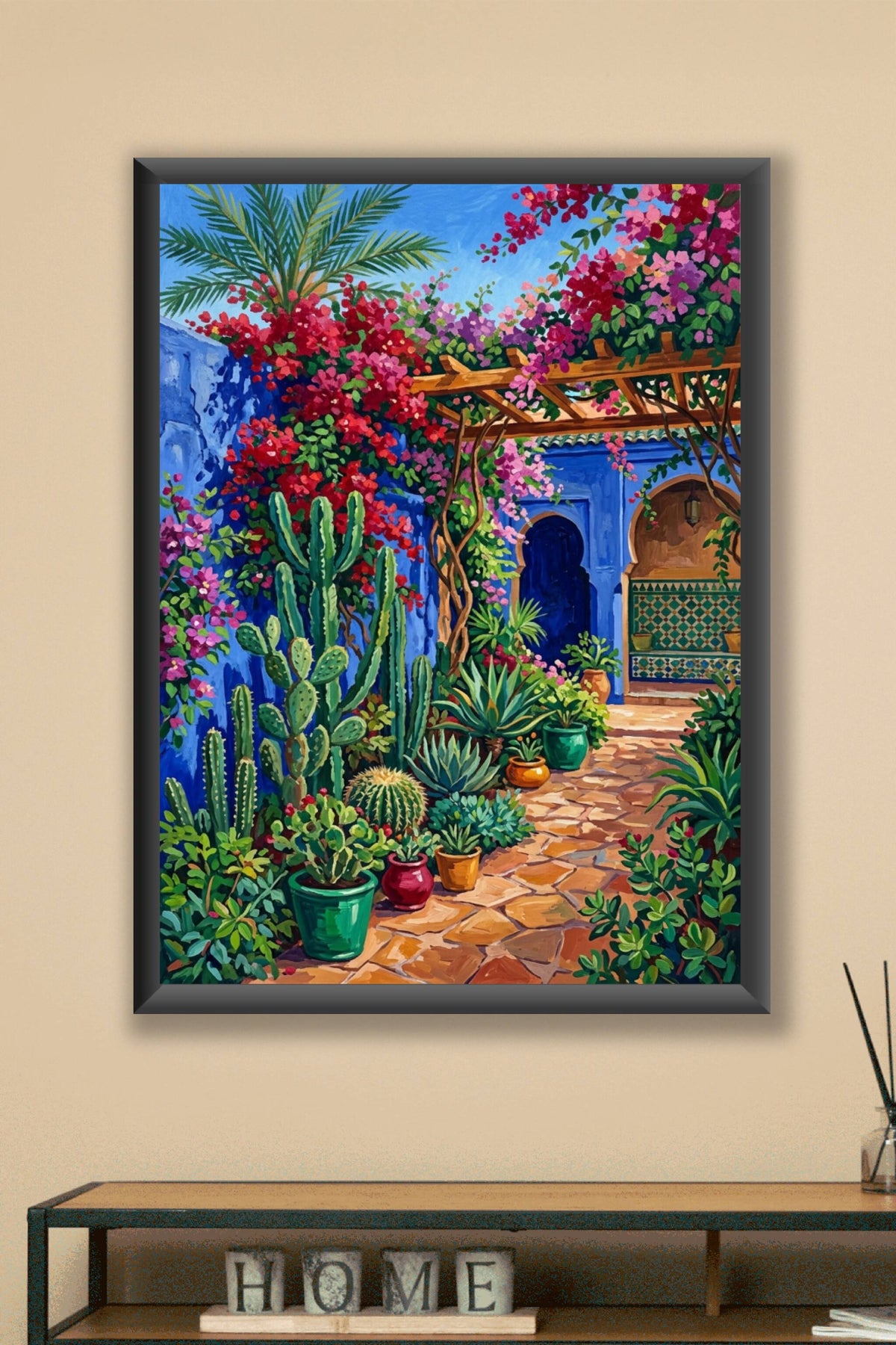 Poster du jardin de Marrakech, affiche murs bleus