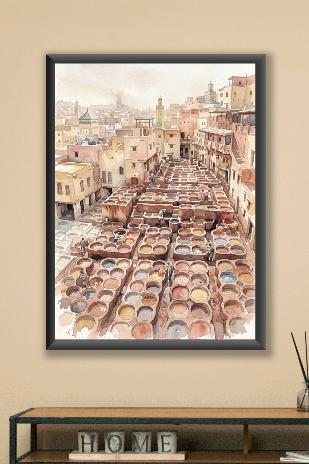 Poster Tanneries de Fès, cuves de teinture Maroc