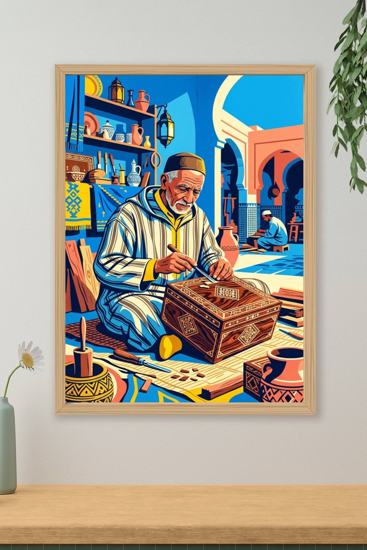 Poster Artisanat marocain, ébéniste en atelier
