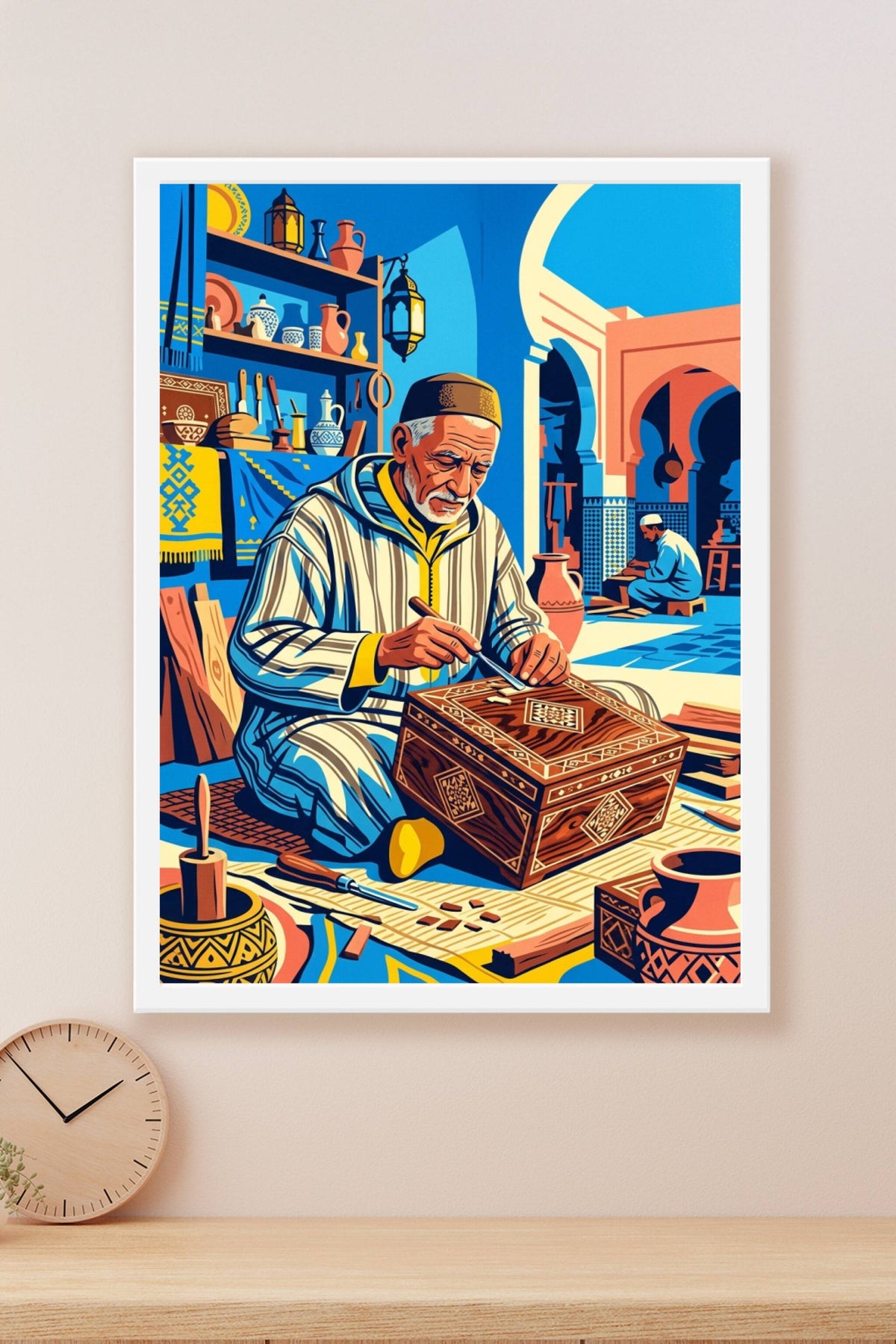 Poster Artisanat marocain, ébéniste en atelier
