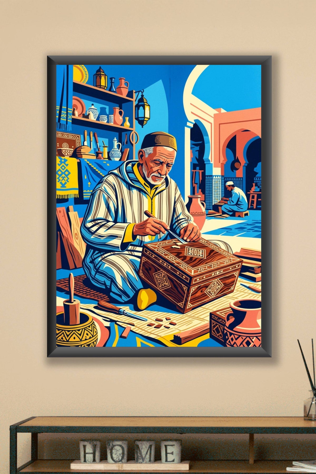 Poster Artisanat marocain, ébéniste en atelier