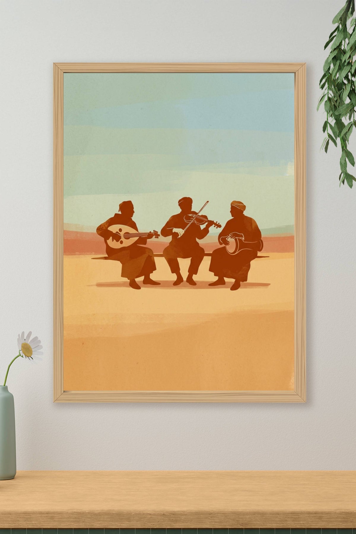Poster Musiciens Marocains, silhouette instruments