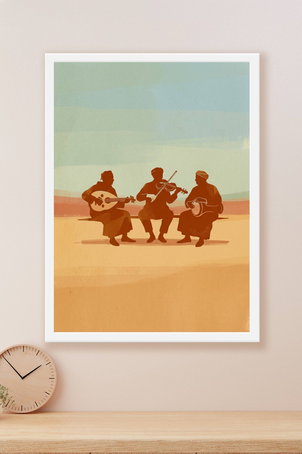 Poster Musiciens Marocains, silhouette instruments