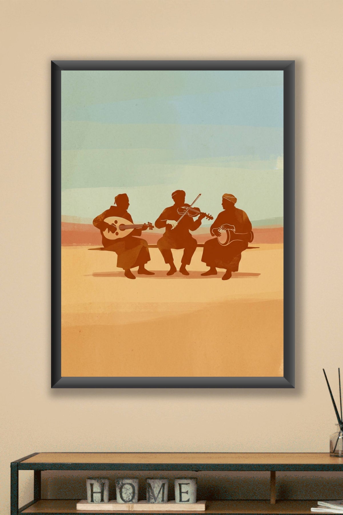 Poster Musiciens Marocains, silhouette instruments