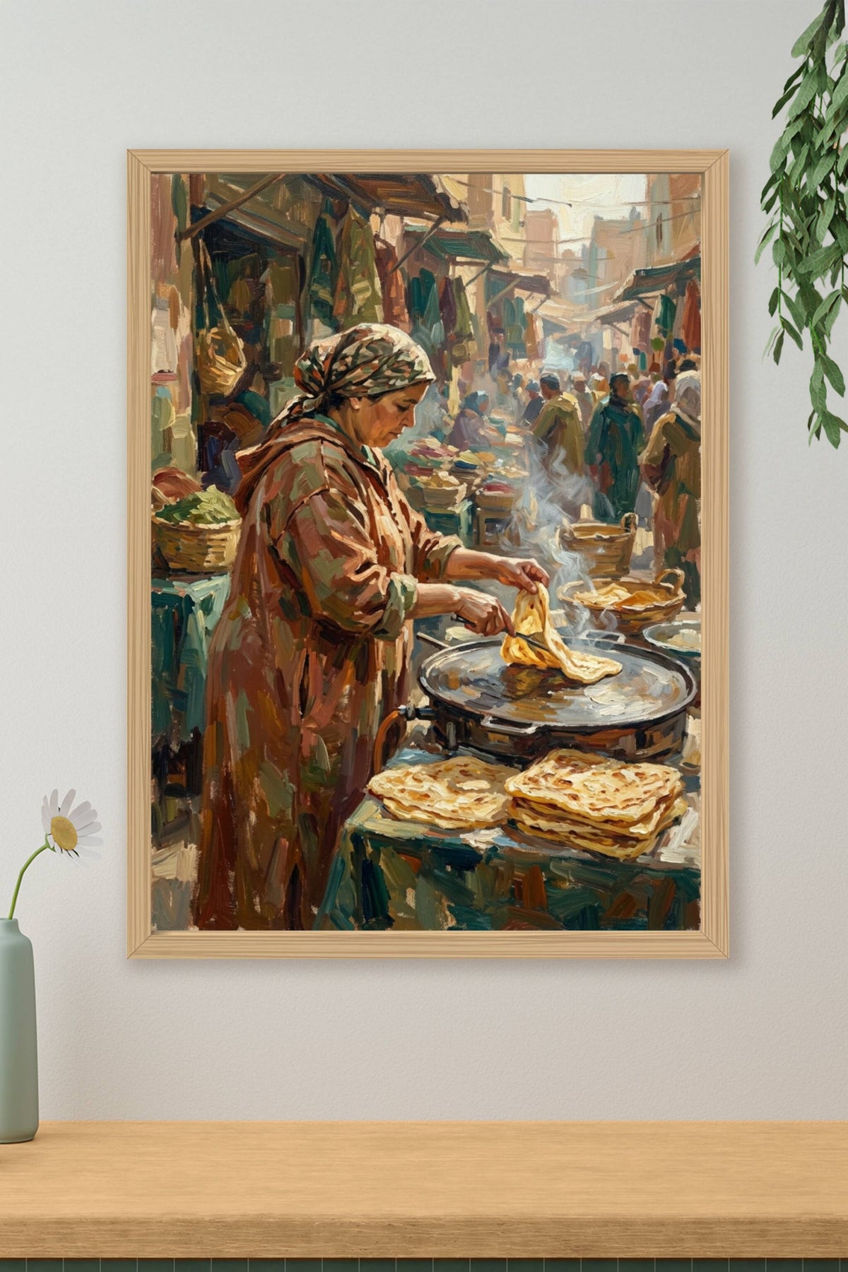 Affiche Msemen du Maroc, poster marché traditionnel