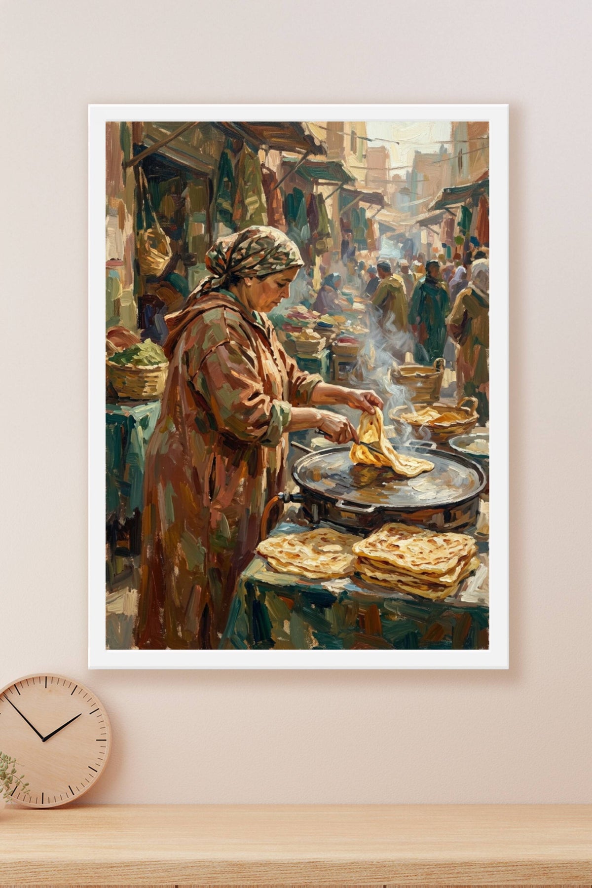 Affiche Msemen du Maroc, poster marché traditionnel