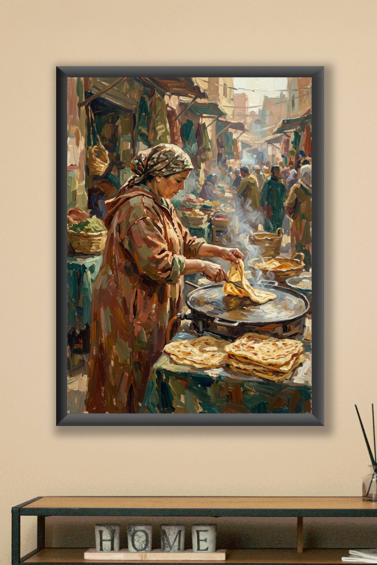 Affiche Msemen du Maroc, poster marché traditionnel