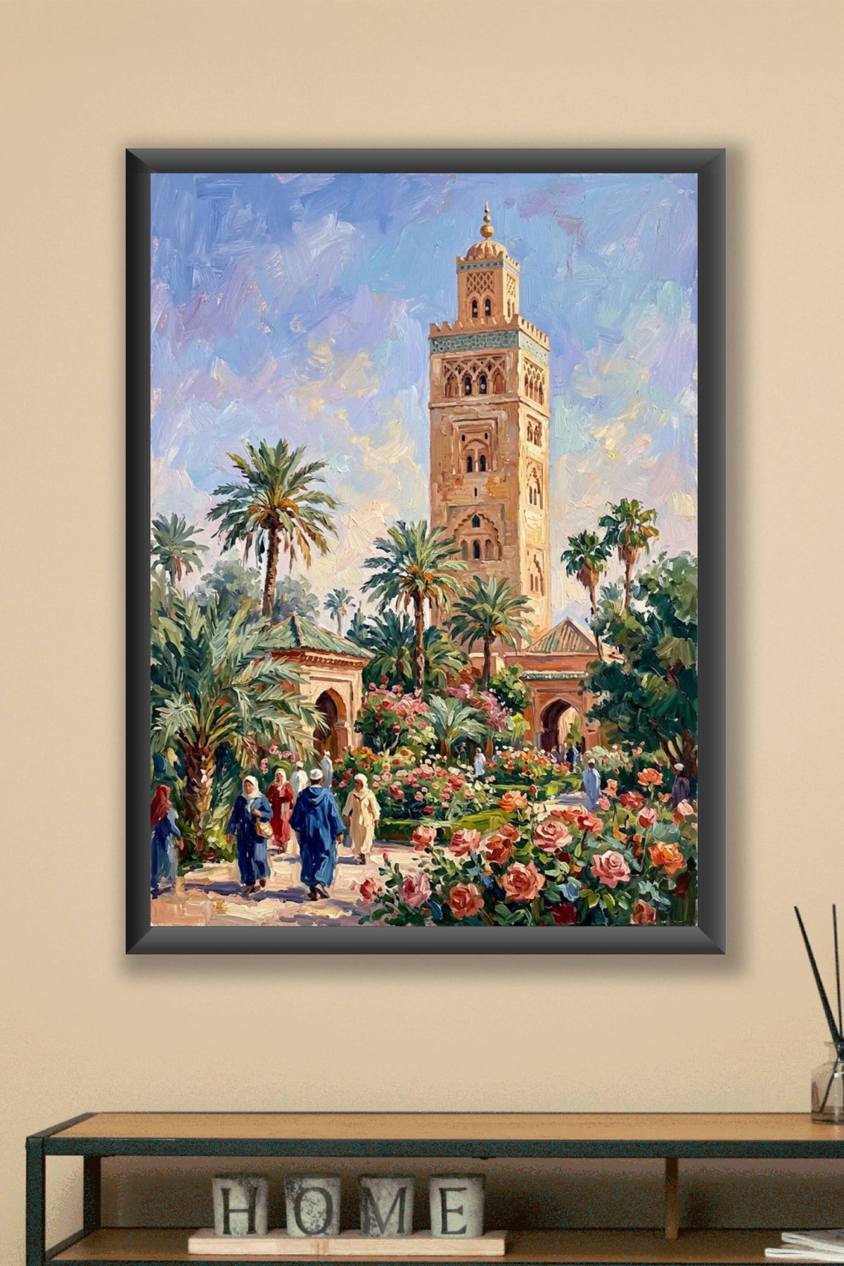 Poster Marrakech Art Marocain, affiche jardins fleuris