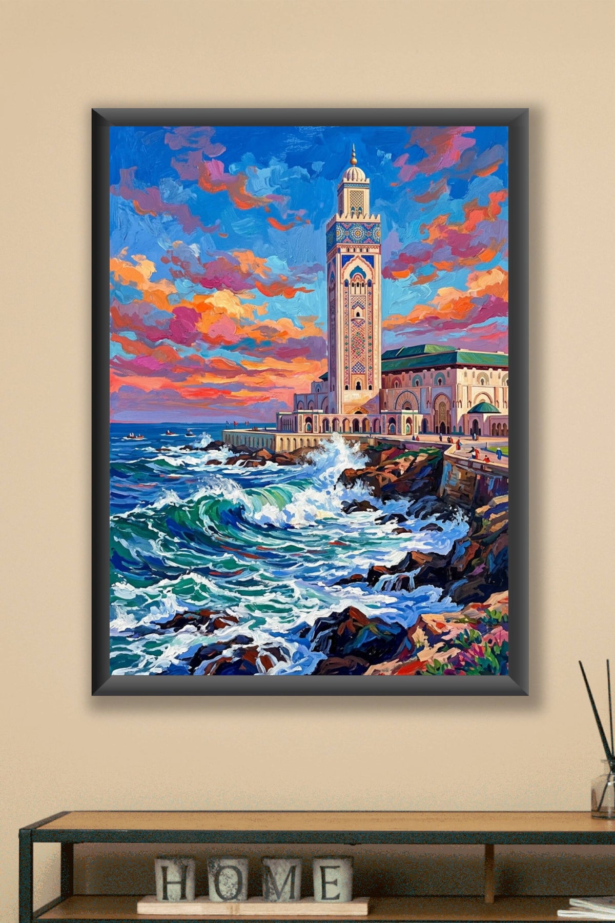 Affiche de la Mosquée Hassan II du Maroc, vagues