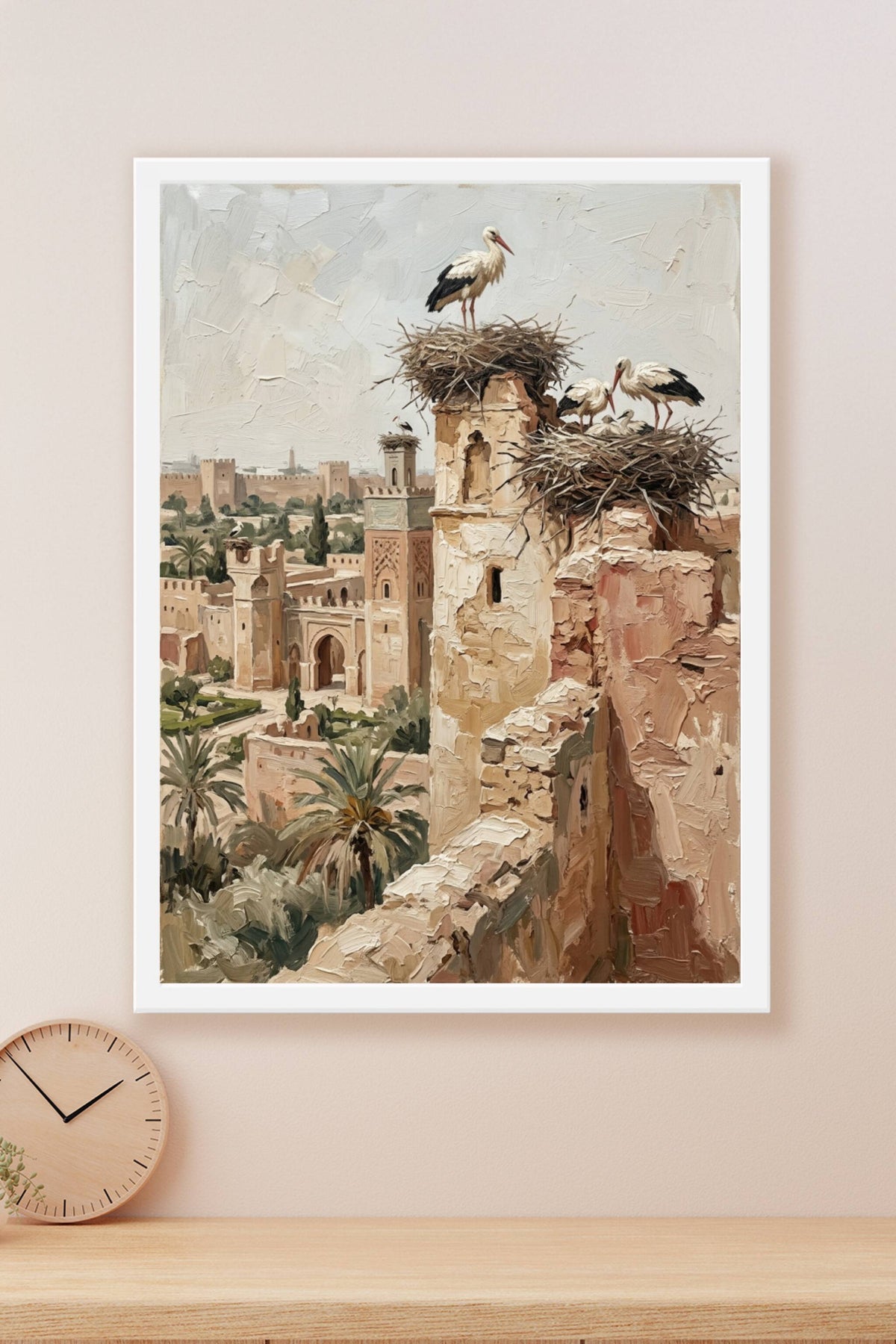 Affiche Cigognes du Maroc, poster nids sur les remparts