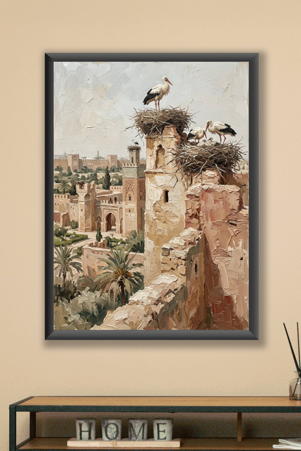 Affiche Cigognes du Maroc, poster nids sur les remparts