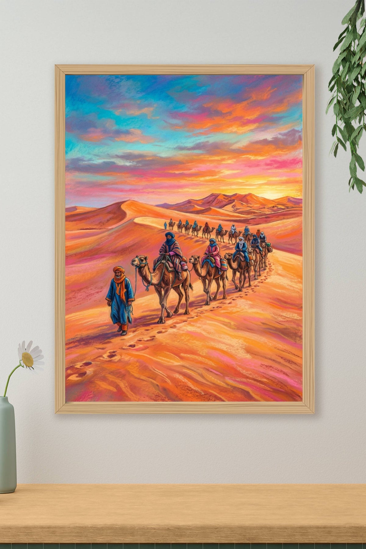 Affiche Caravane du Maroc, poster coucher de soleil