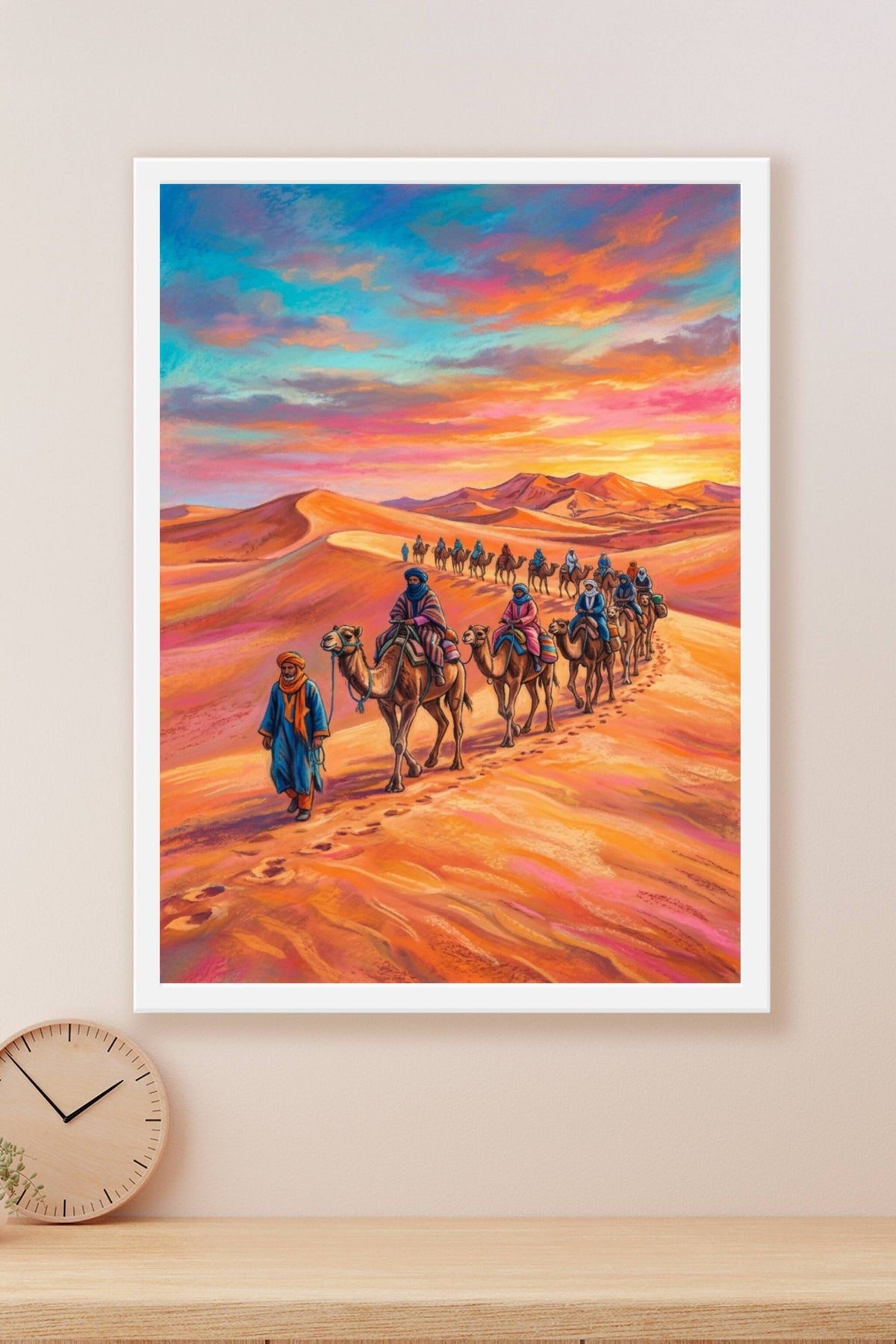 Affiche Caravane du Maroc, poster coucher de soleil