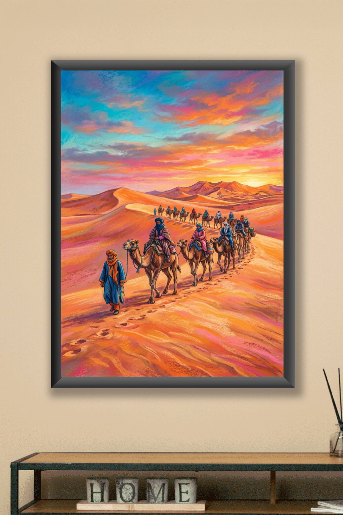 Affiche Caravane du Maroc, poster coucher de soleil