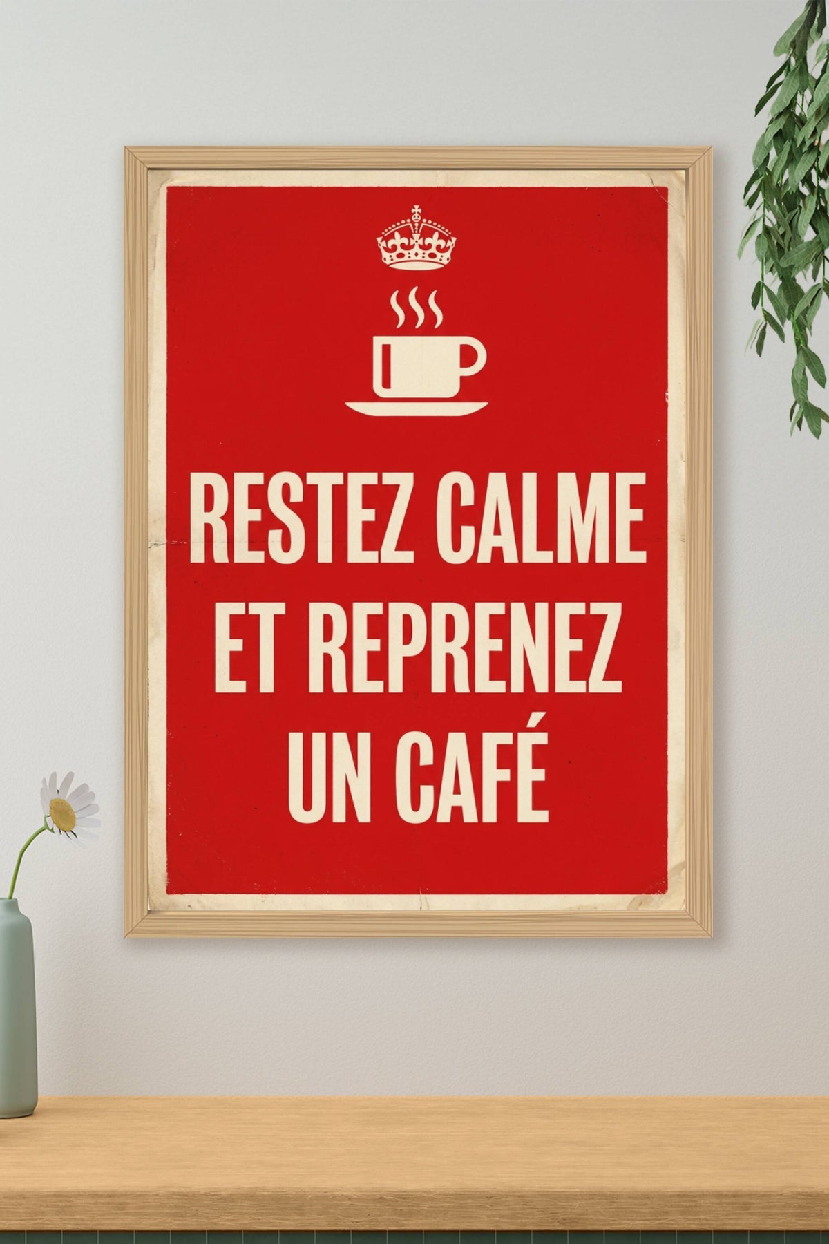Affiche de propagande Restez Calme, poster café vintage