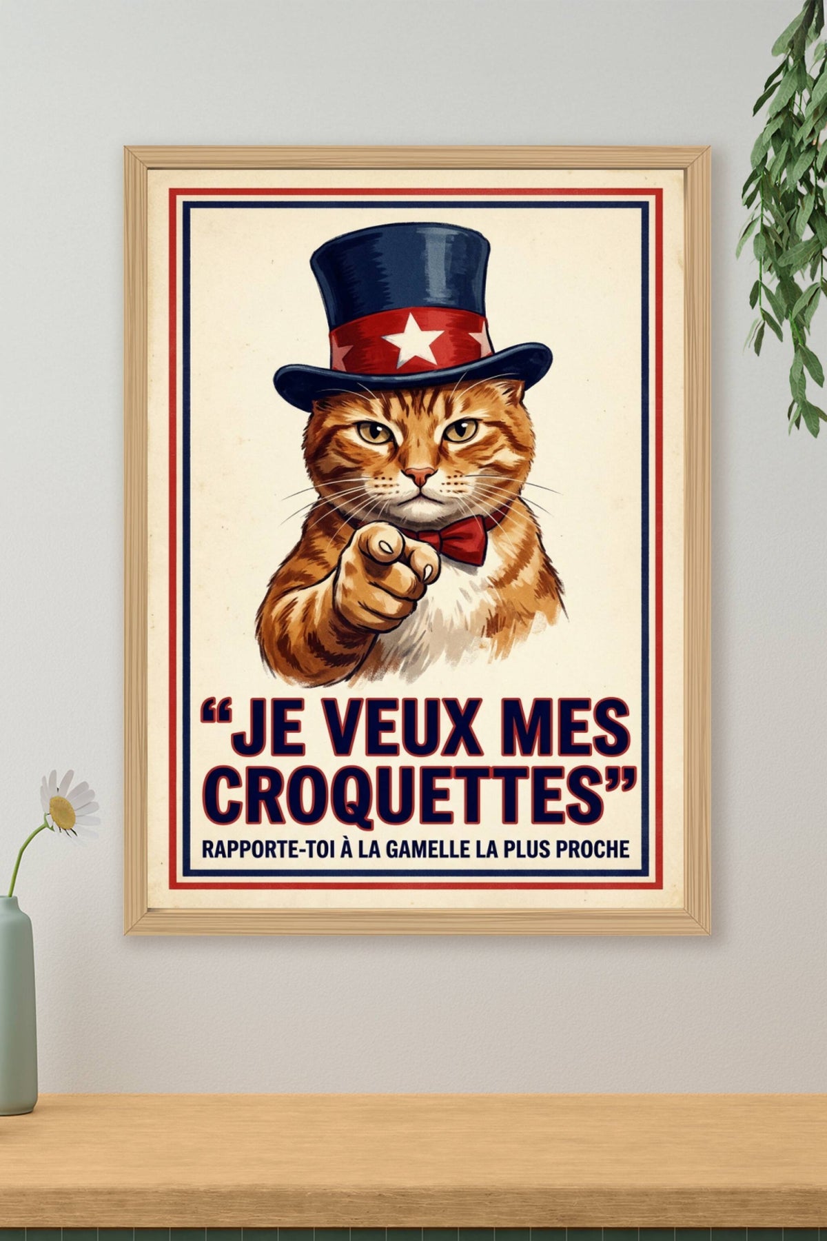 Poster de chat propagande, déco Je veux mes croquettes