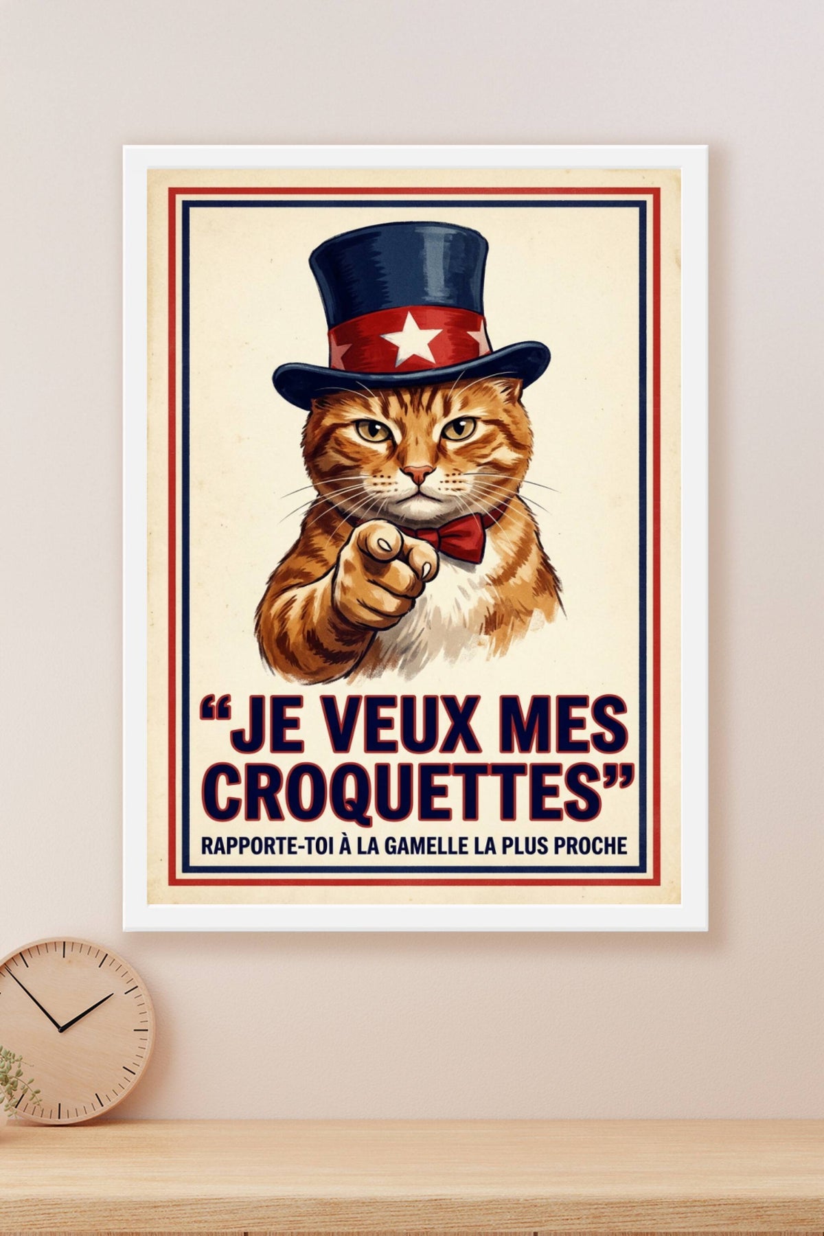 Poster de chat propagande, déco Je veux mes croquettes