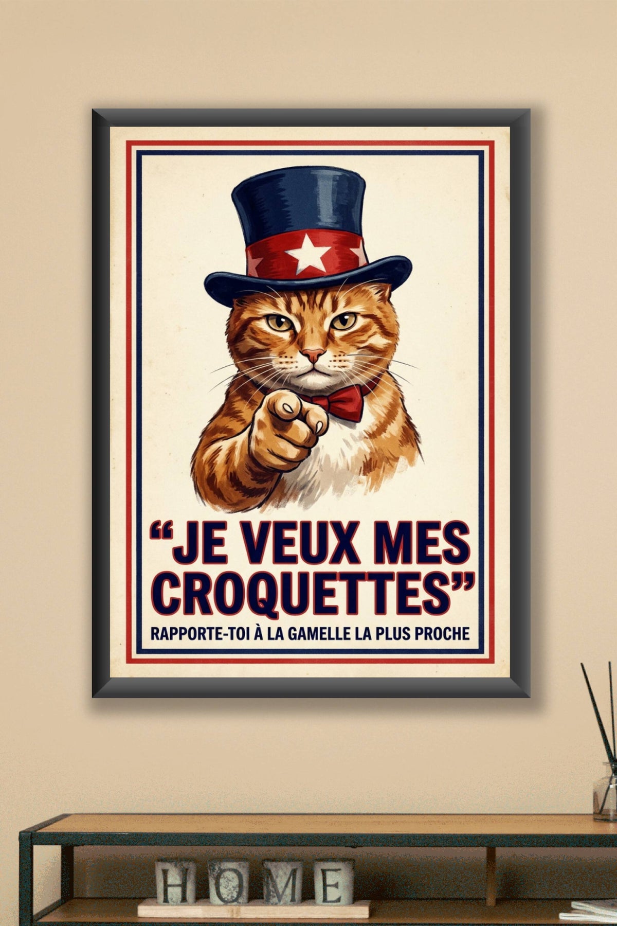 Poster de chat propagande, déco Je veux mes croquettes