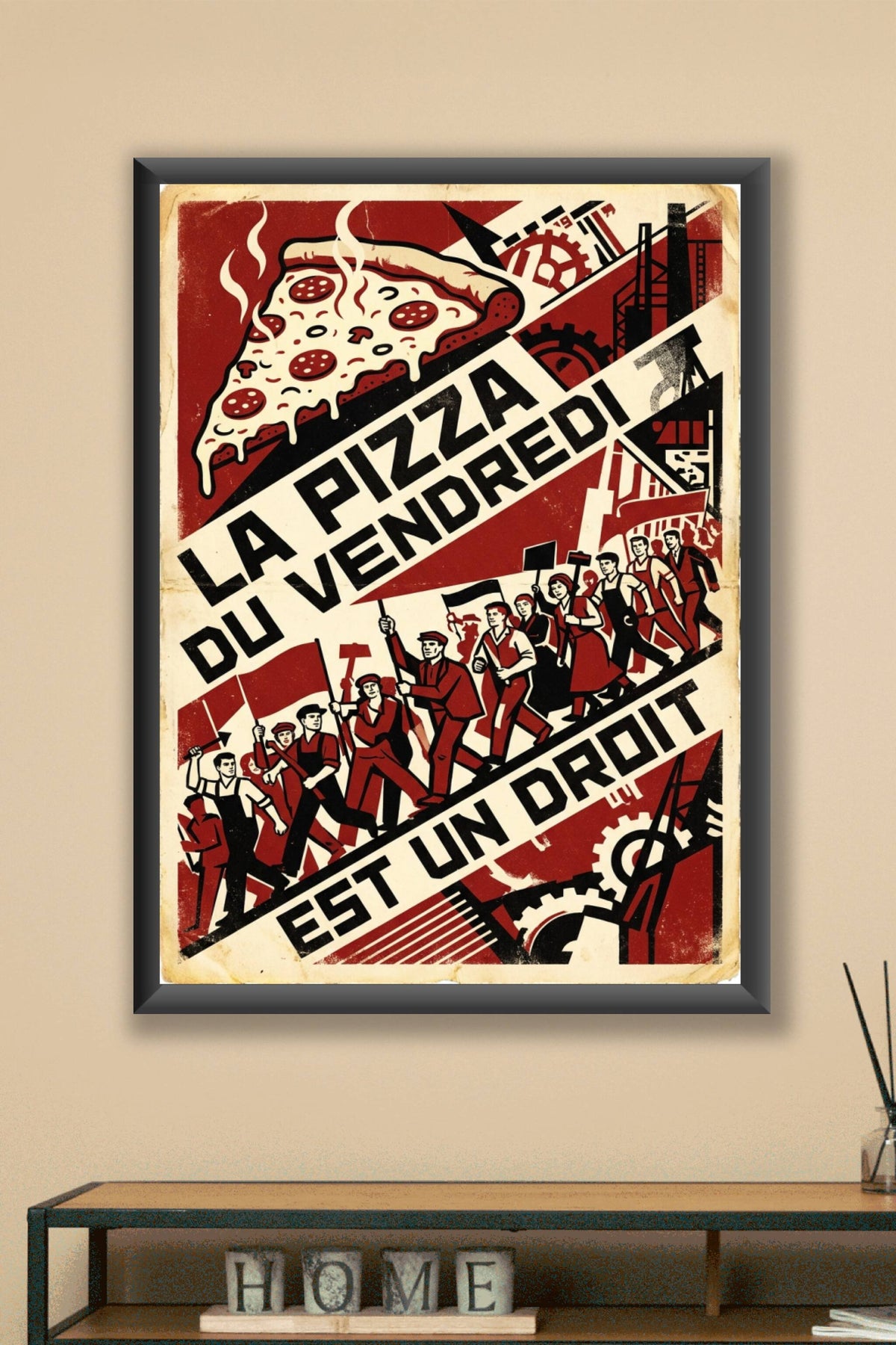 Poster de la pizza du vendredi de propagande, vintage
