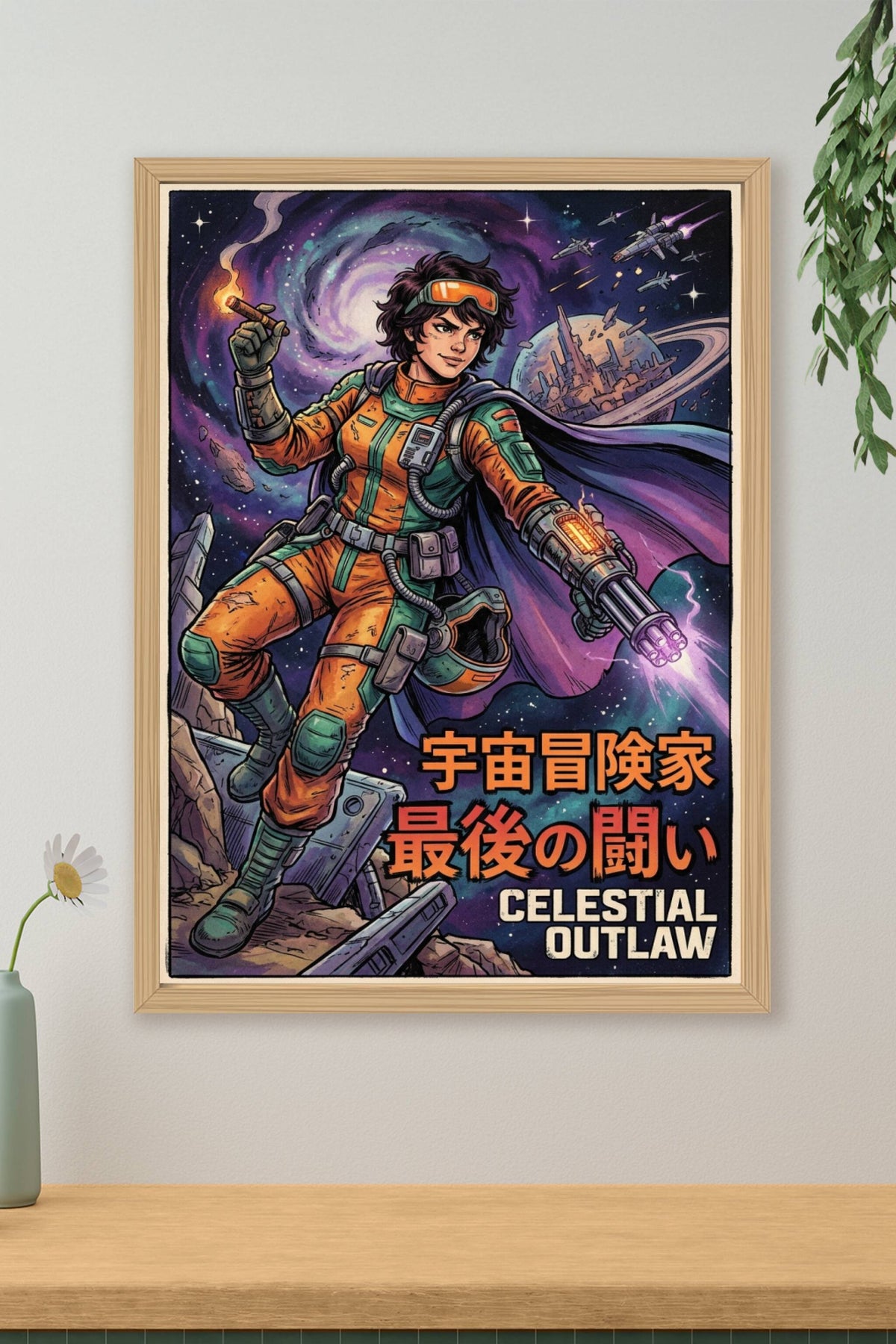 Poster Celestial Outlaw, affiche style manga rétro