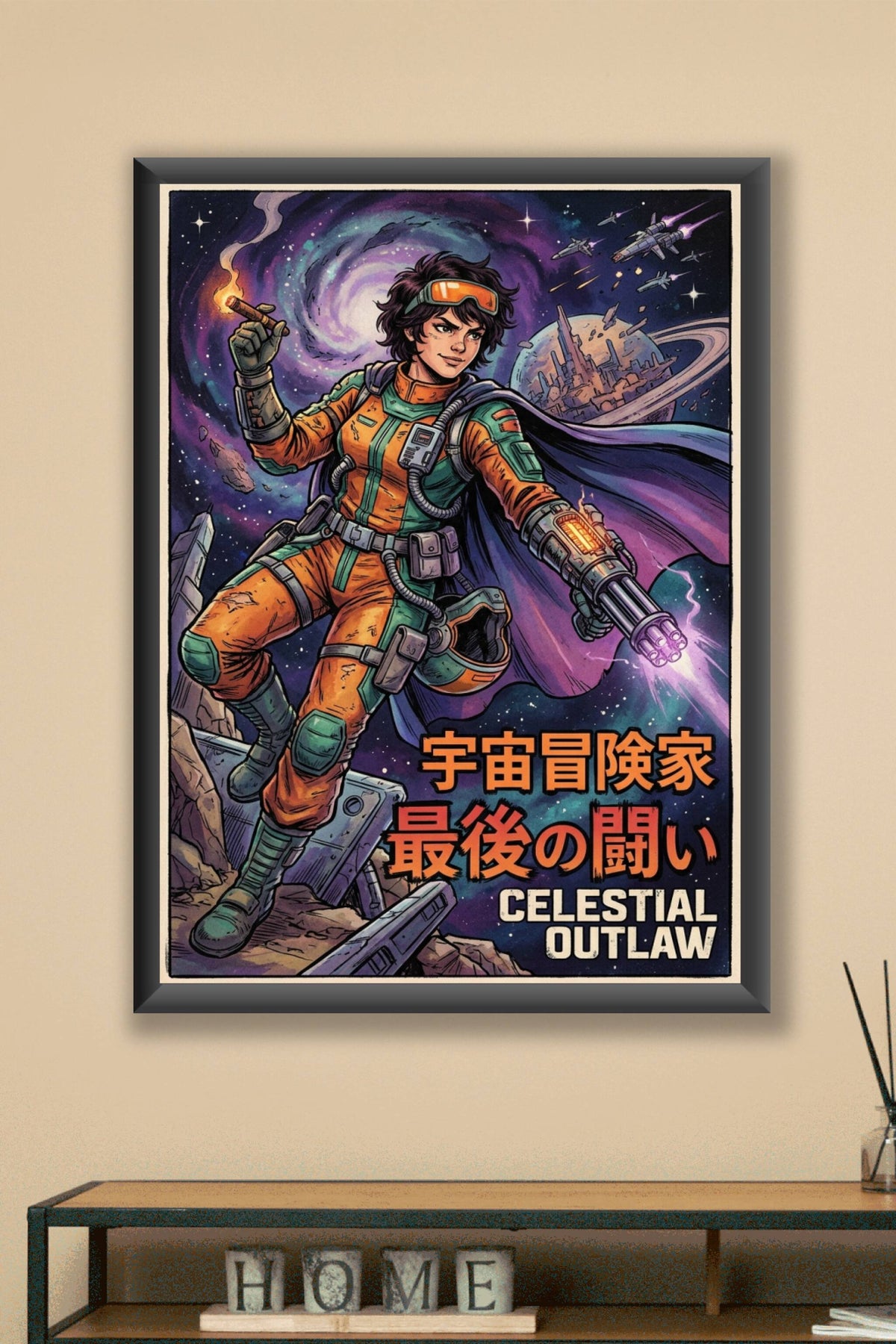Poster Celestial Outlaw, affiche style manga rétro
