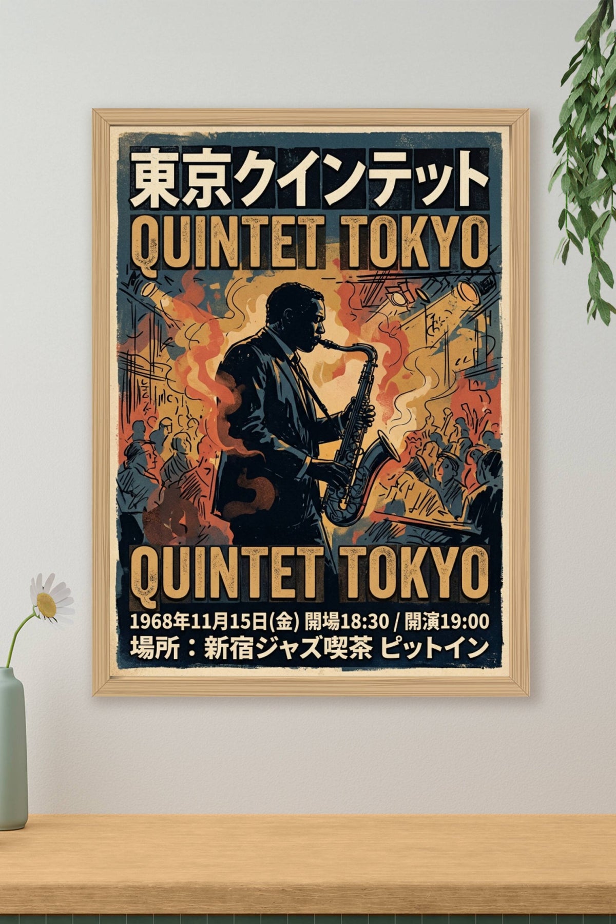 Poster Quintet Tokyo Jazz, affiche vintage japonais