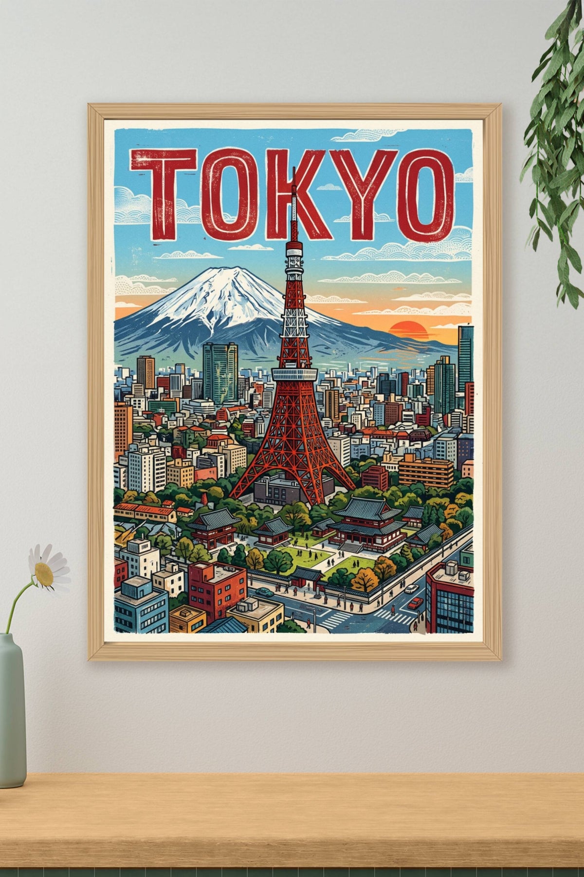 Affiche de Tokyo, poster Mont Fuji et tour japonaise