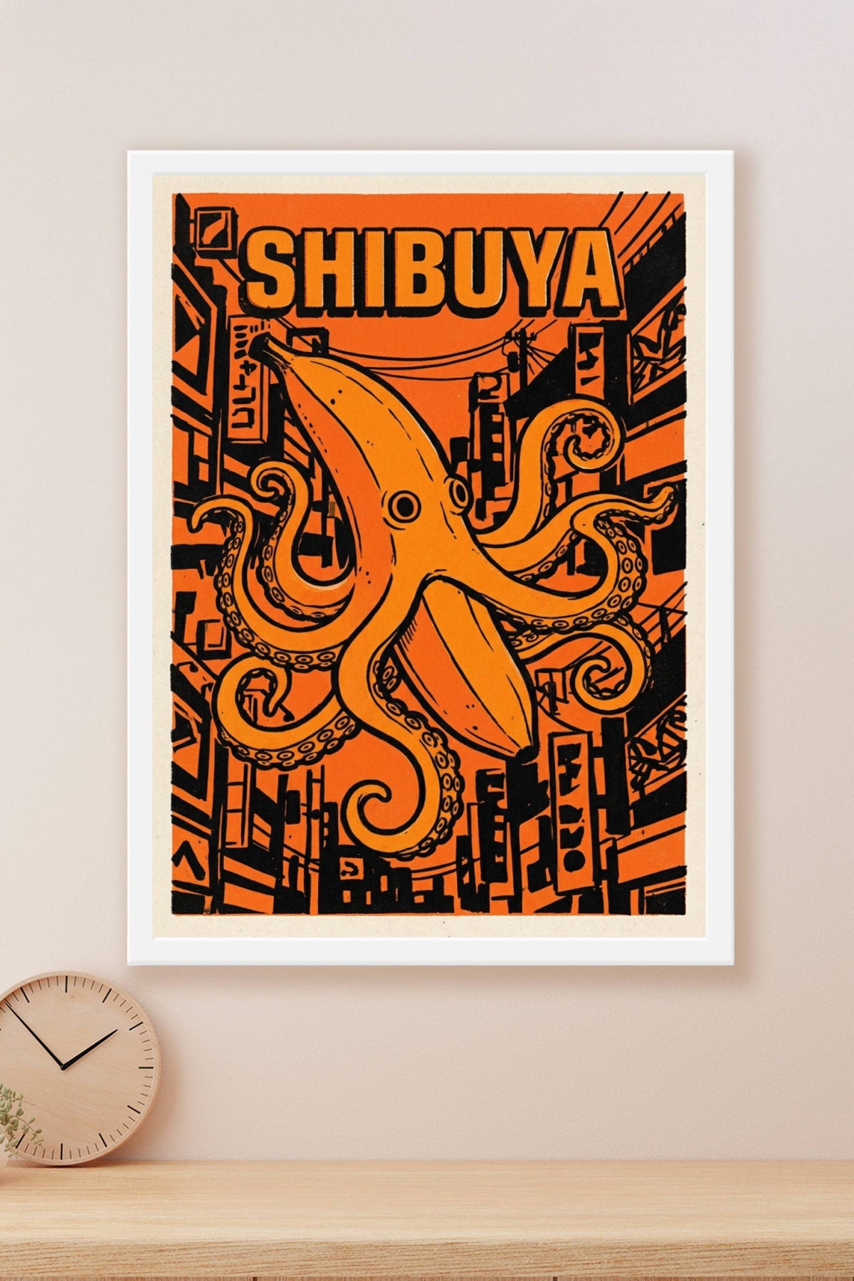 Poster de Shibuya, affiche pieuvre banane orange